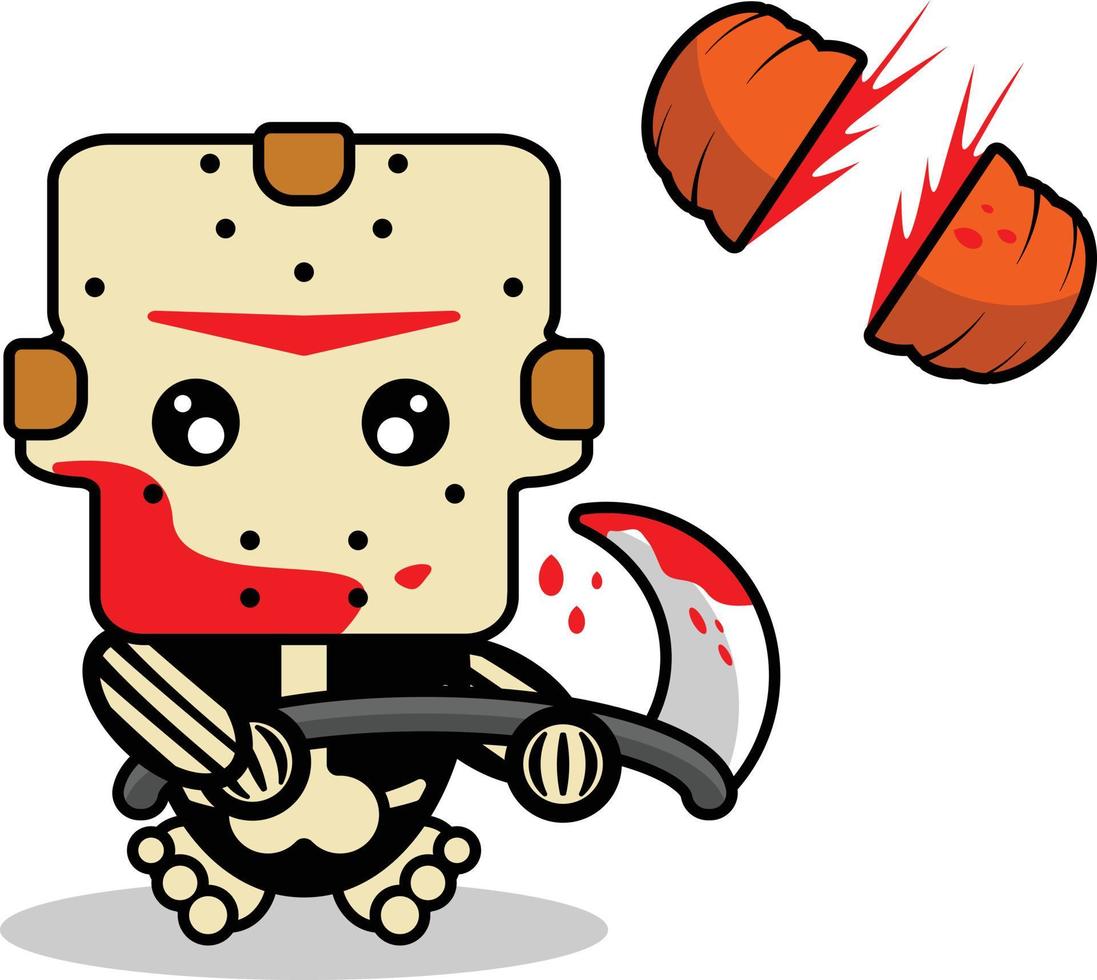 bonito jason voorhees osso mascote personagem desenho animado ilustração vetorial segurando a foice sangrenta vetor