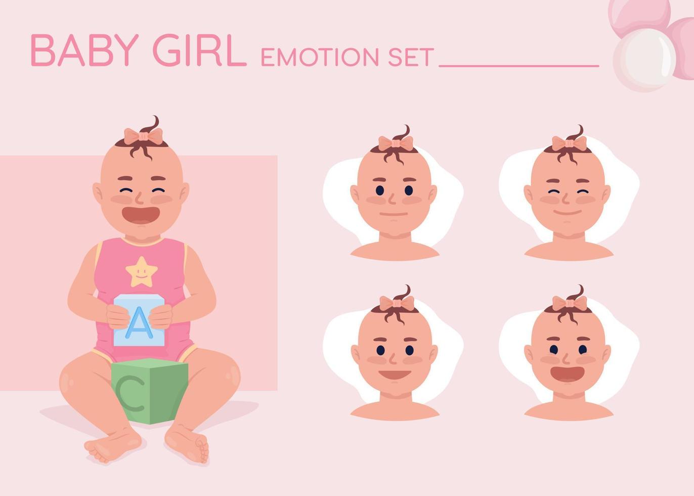 conjunto de emoções de personagens de cores semi planas de bebê alegre vetor