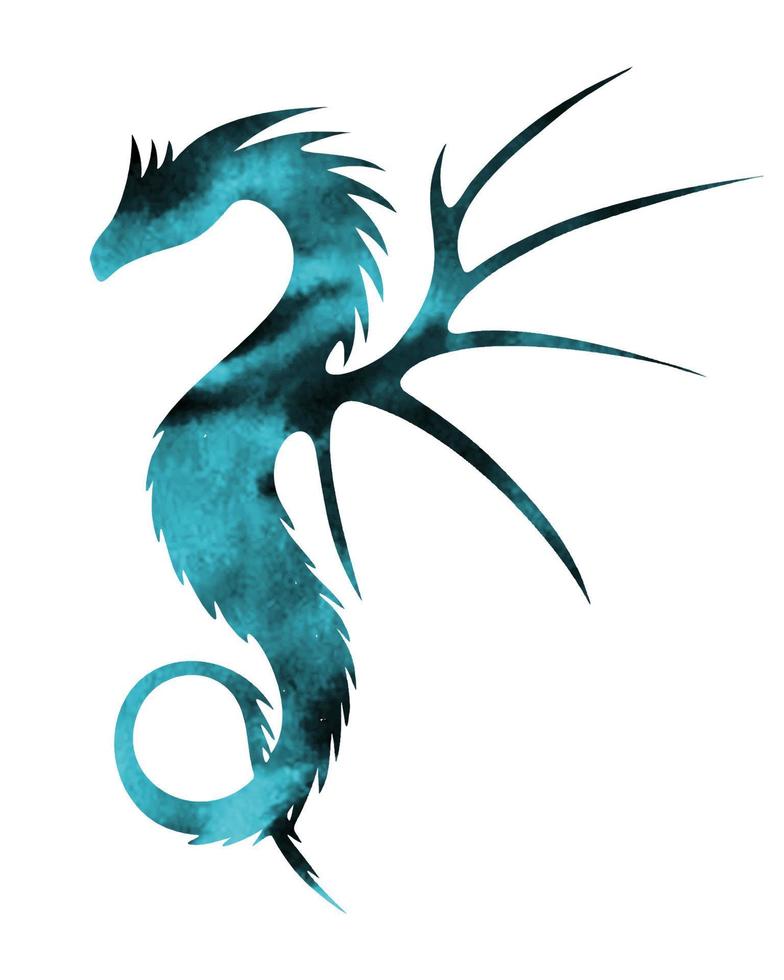 dragão silhueta aquarela azul e escuro. vetor