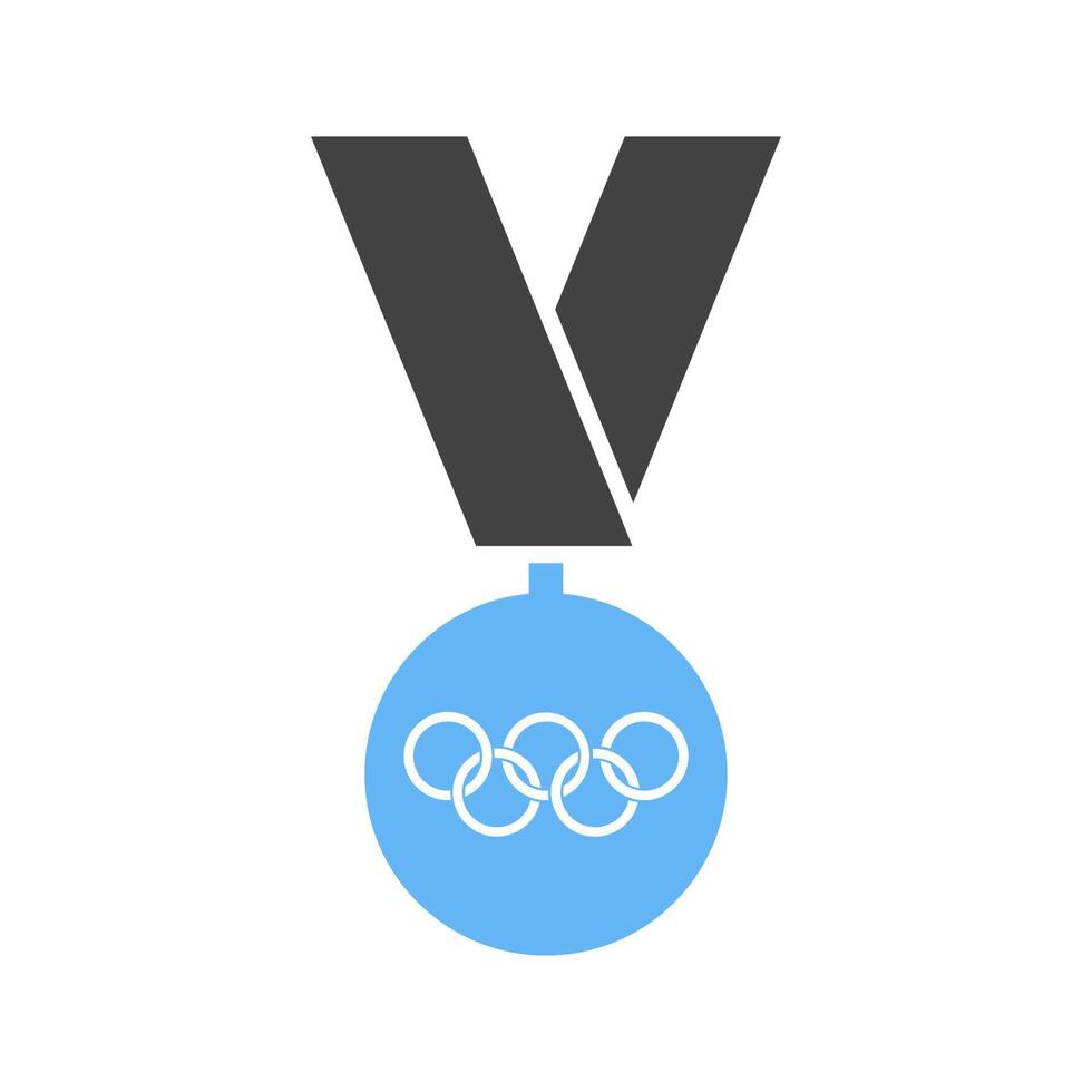 glifo de medalha olímpica ícone azul e preto vetor