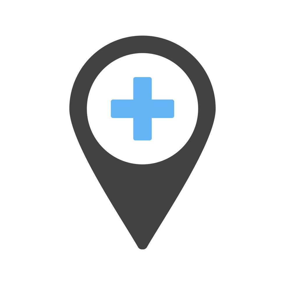 ícone azul e preto do glifo de localização do hospital vetor