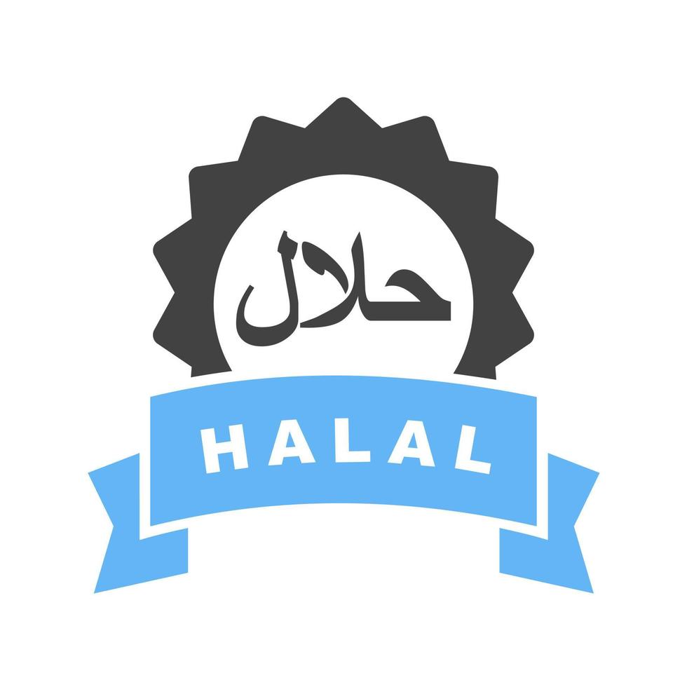 ícone azul e preto do glifo da etiqueta halal vetor