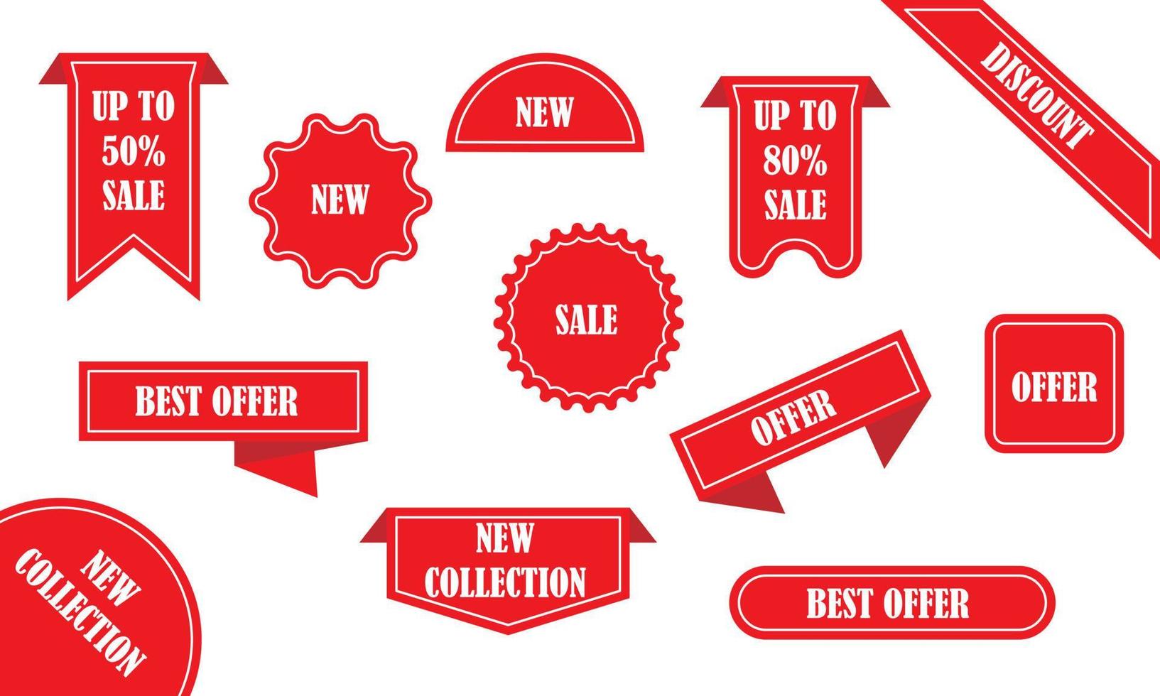 venda conjunto de fitas vermelhas. fitas de promoções e vendas, descontos e melhores ofertas. ilustração vetorial vetor