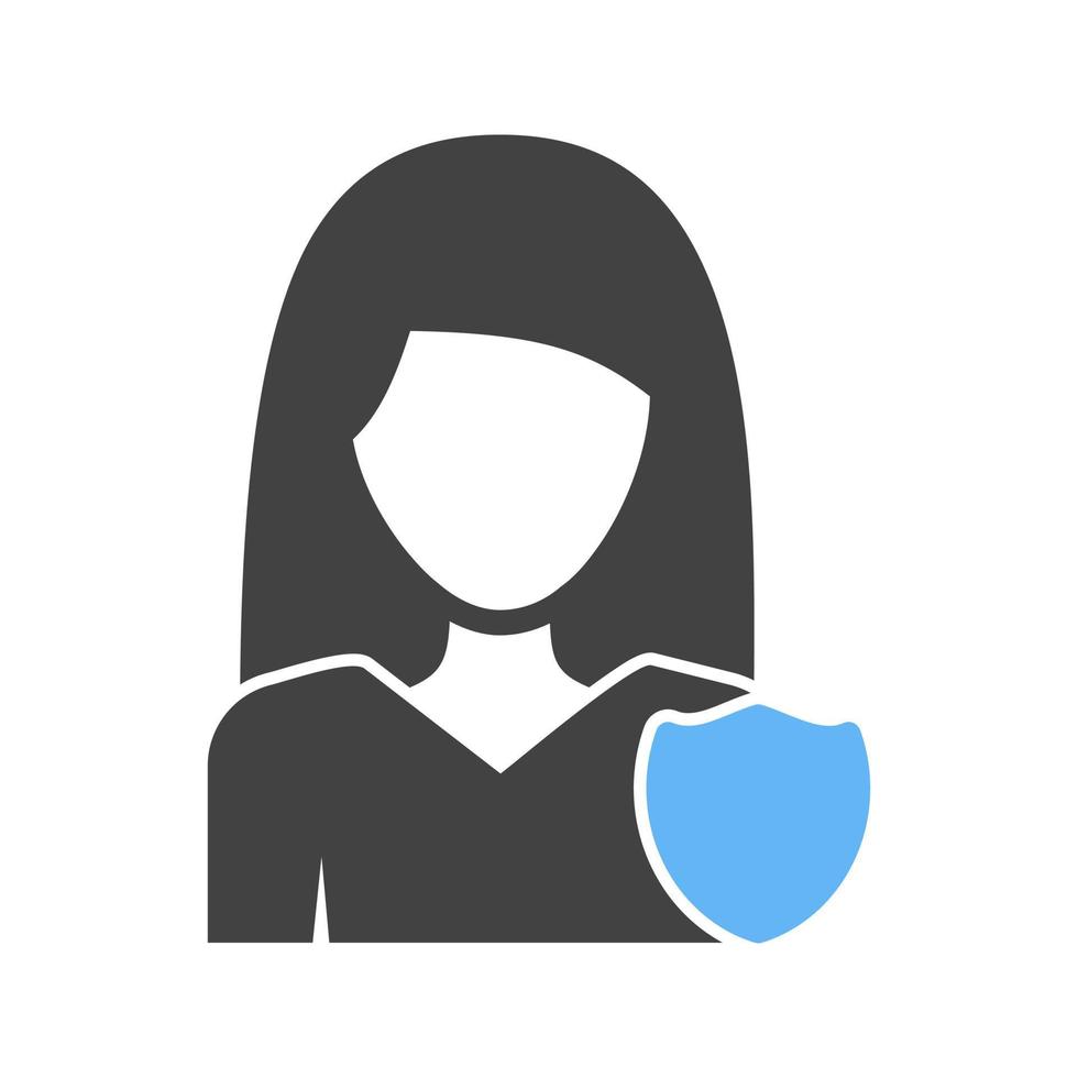 ícone azul e preto do glifo de segurança da mulher vetor