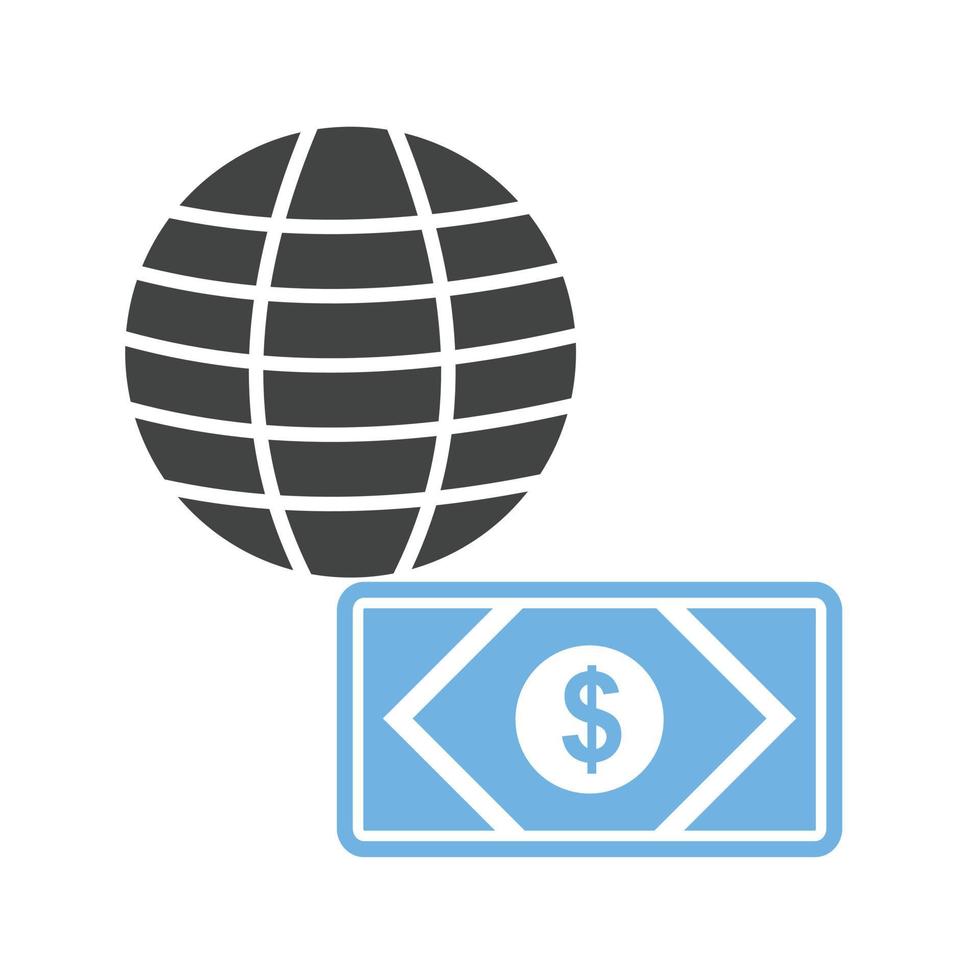 ícone azul e preto do glifo de transferência global de dinheiro vetor