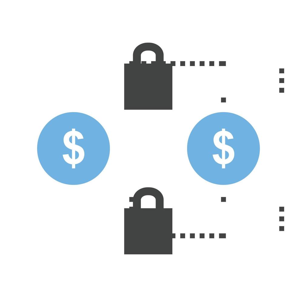 transações seguras glifo ícone azul e preto vetor