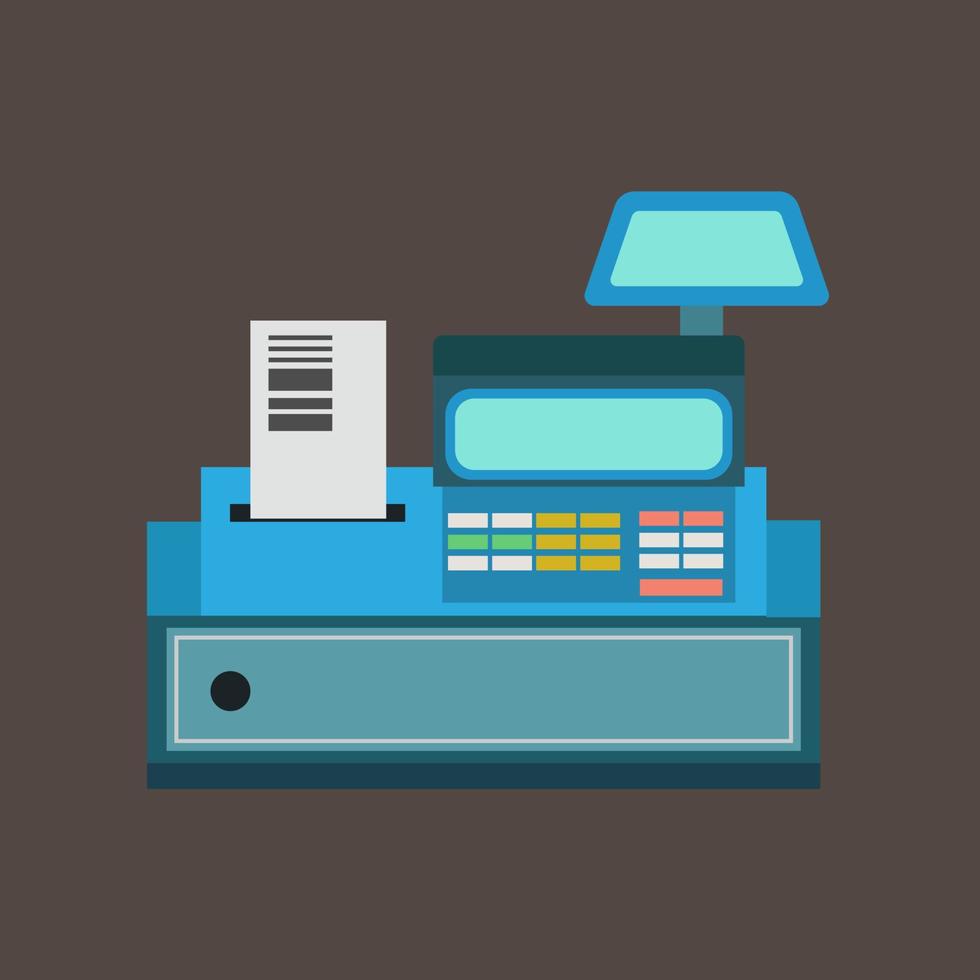 vista frontal do ícone de vetor de caixa registradora. ilustração de design de moeda pagando equipamentos de comércio. máquina terminal pos supermercado