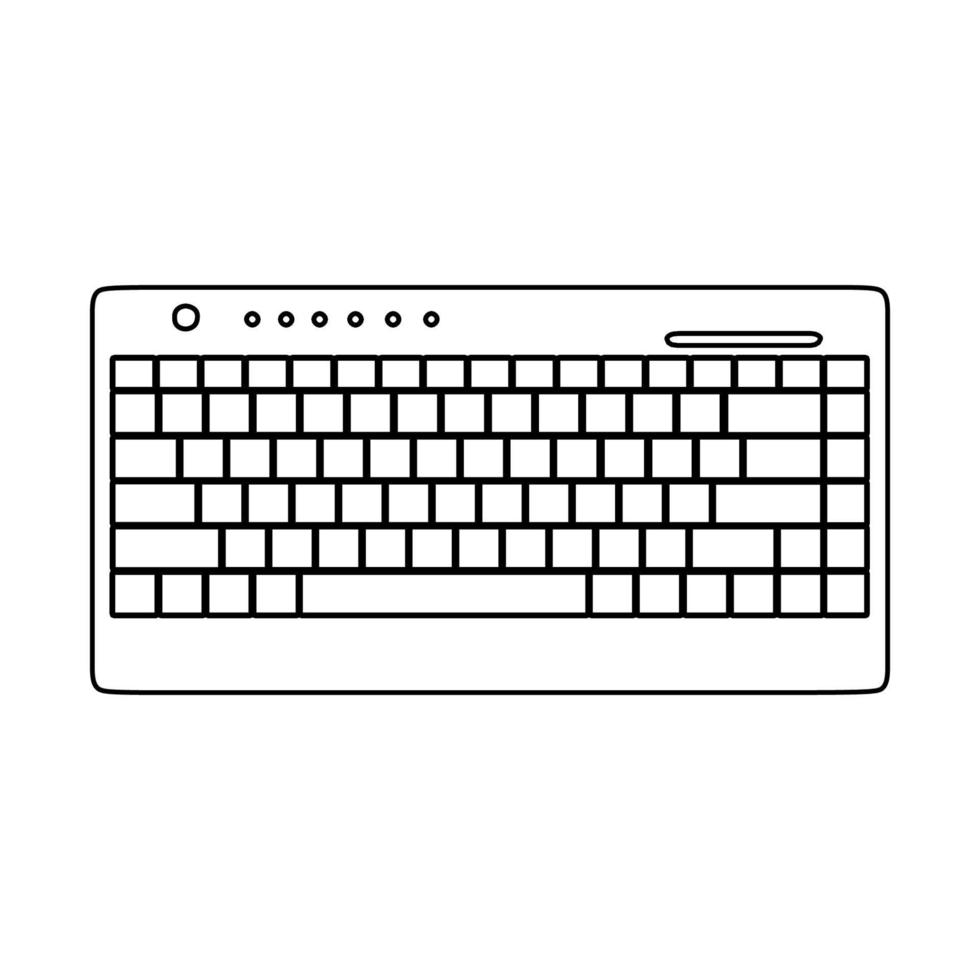 Esboço de equipamento de ilustração vetorial de tecnologia de teclado de computador com linha de chave e botão. escritório computador teclado dispositivo ferramenta pc fino. ícone branco isolado do teclado do objeto moderno eletrônico. vetor