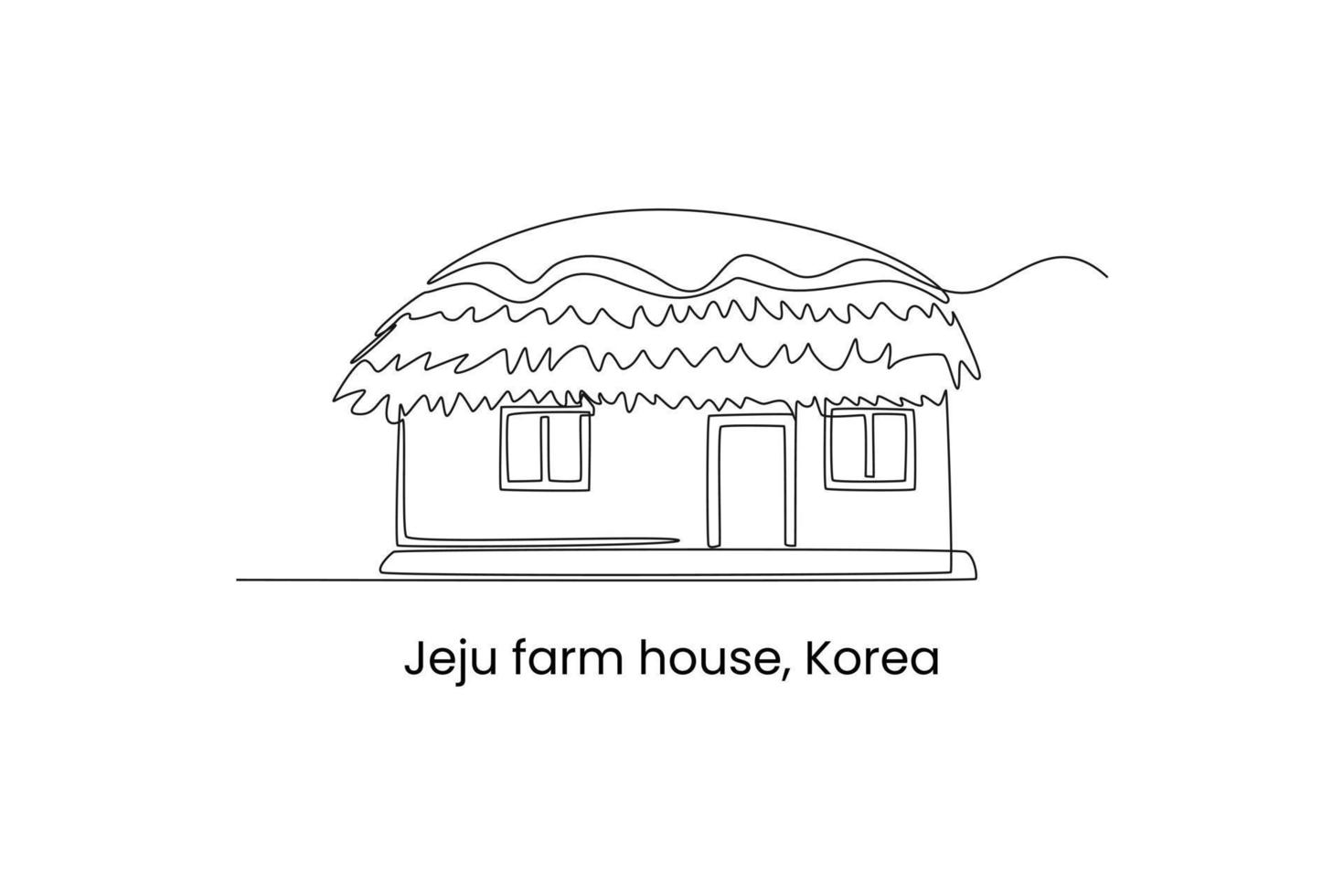 uma única linha desenhando uma casa de palha na coreia. conceito de casa tradicional. linha contínua desenhar design gráfico ilustração vetorial. vetor