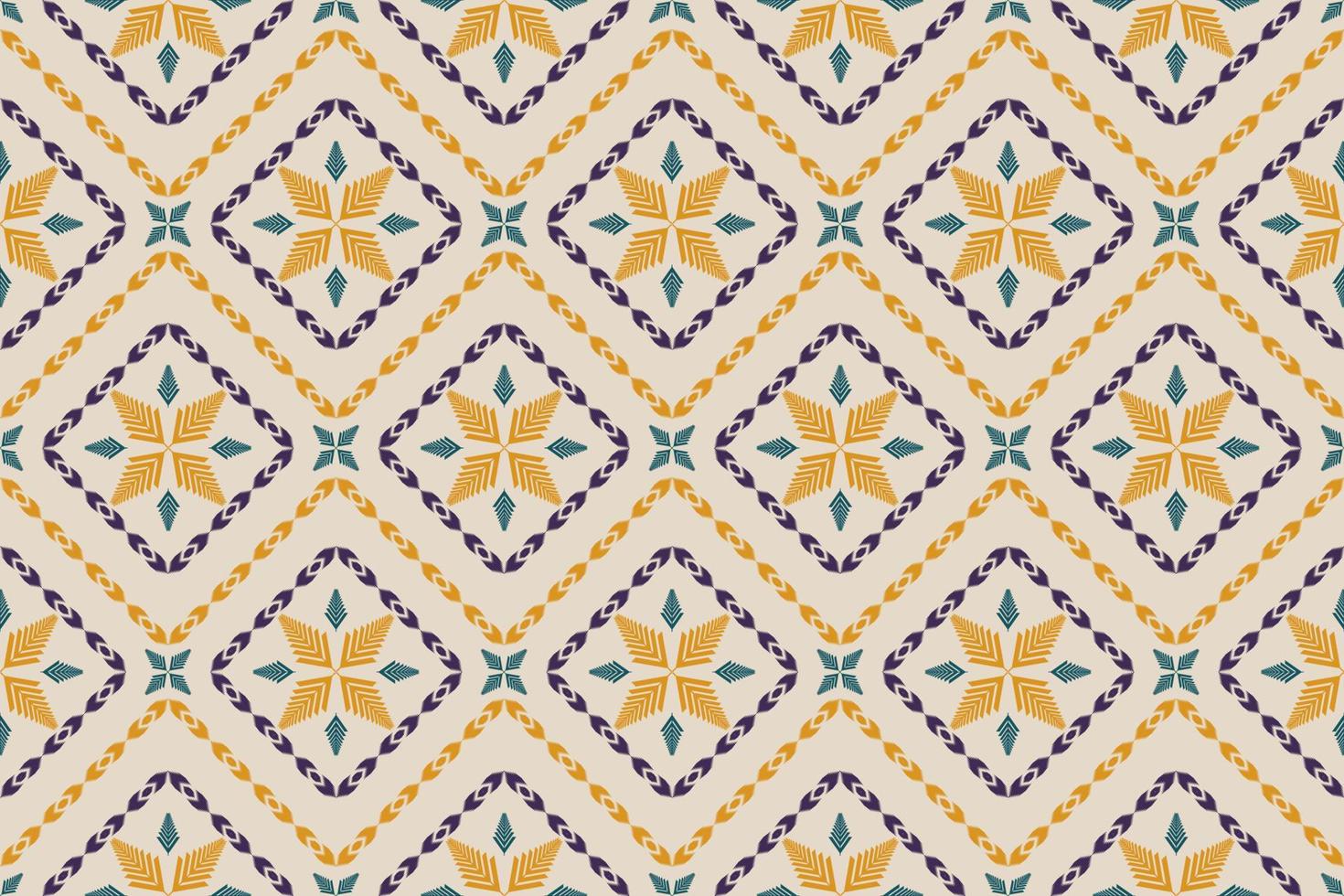 padrão sem emenda ikat em tribal. arte de padrão étnico de tecido. decoração de flores. design para plano de fundo, papel de parede, ilustração vetorial, tecido, vestuário, tapete, têxtil, batik, bordado. vetor