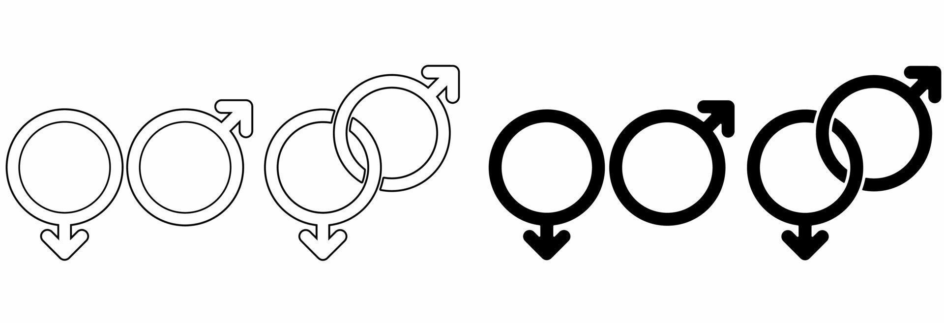 conjunto de ícones de gênero feminino e masculino silhueta de linha fina isolado no fundo branco vetor