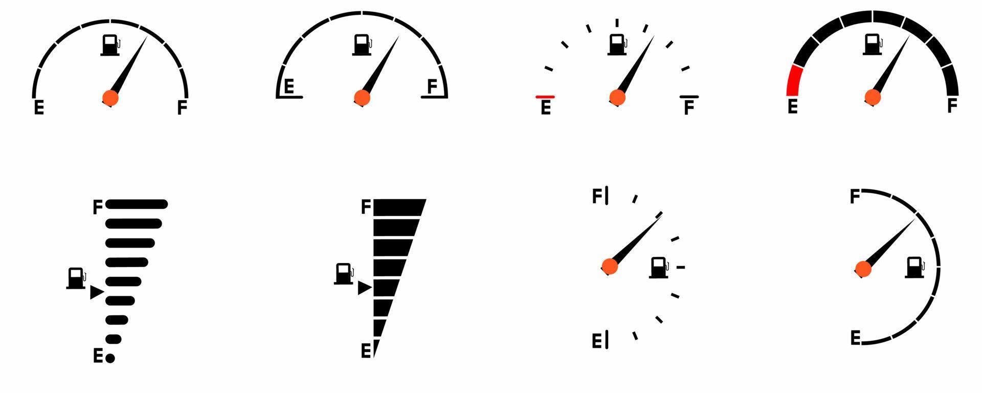 conjunto de ícones de indicador de medidor de combustível isolado no fundo branco vetor