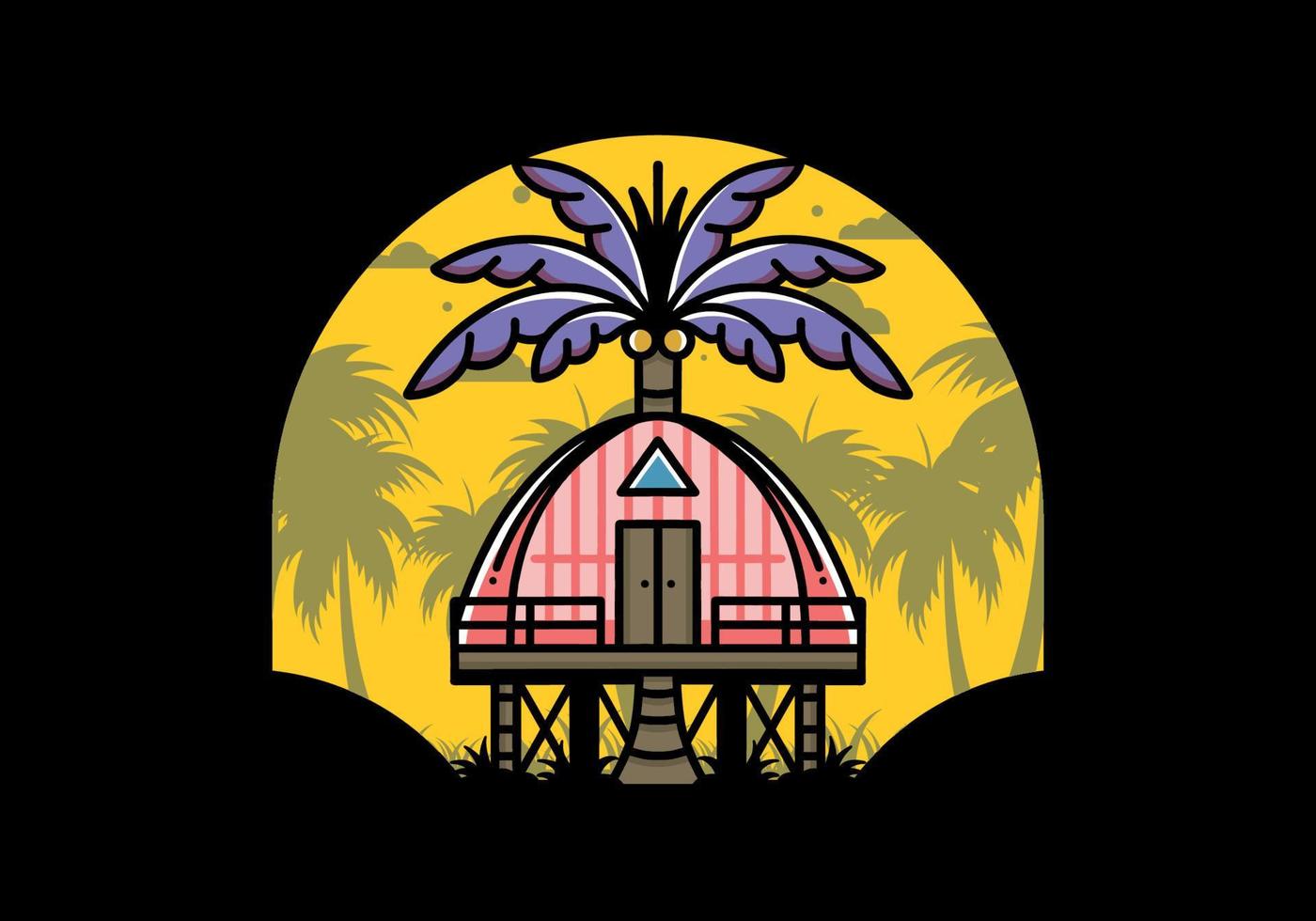 casa de madeira com design de distintivo de coqueiro grande vetor