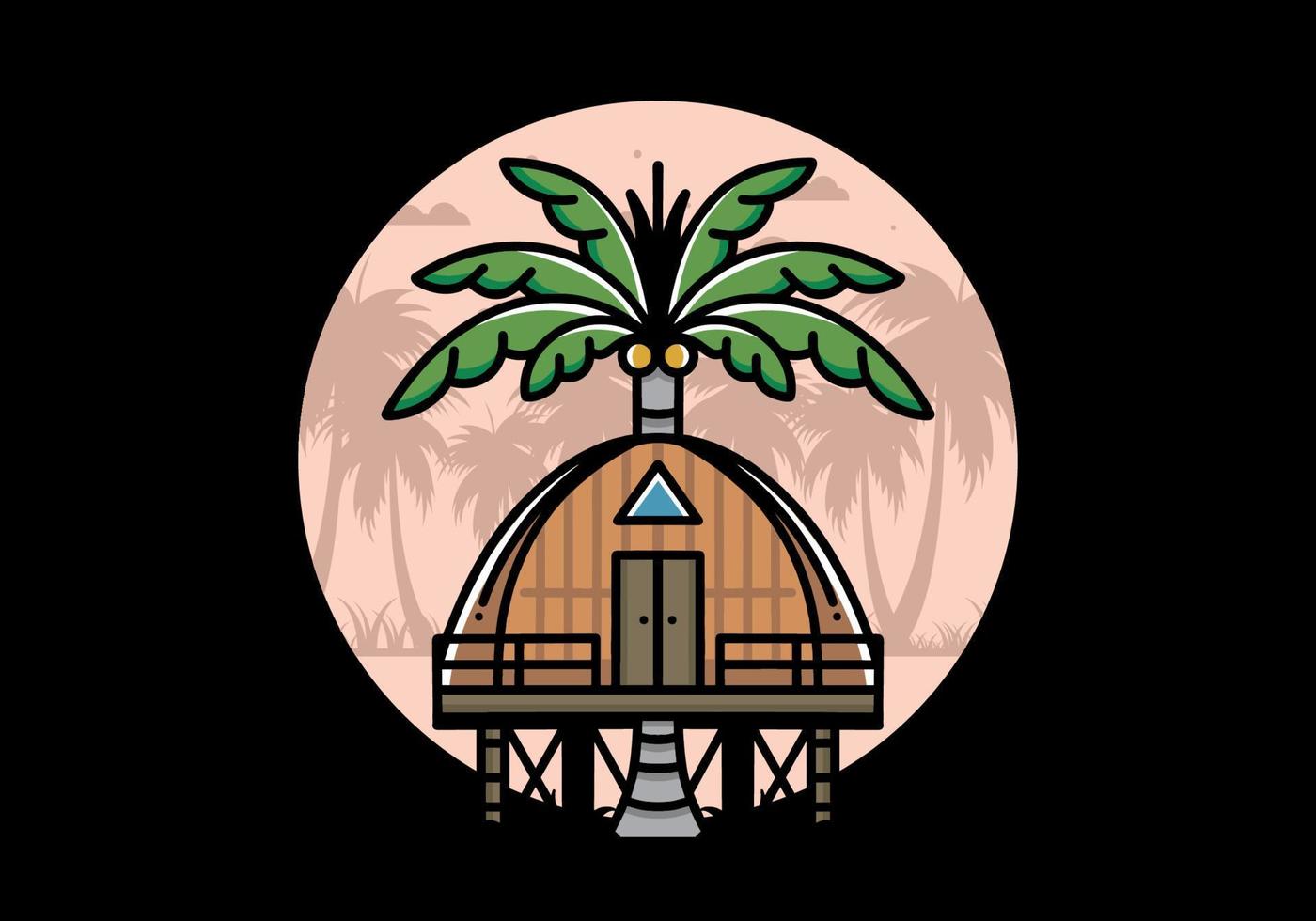 casa de madeira com design de distintivo de coqueiro grande vetor
