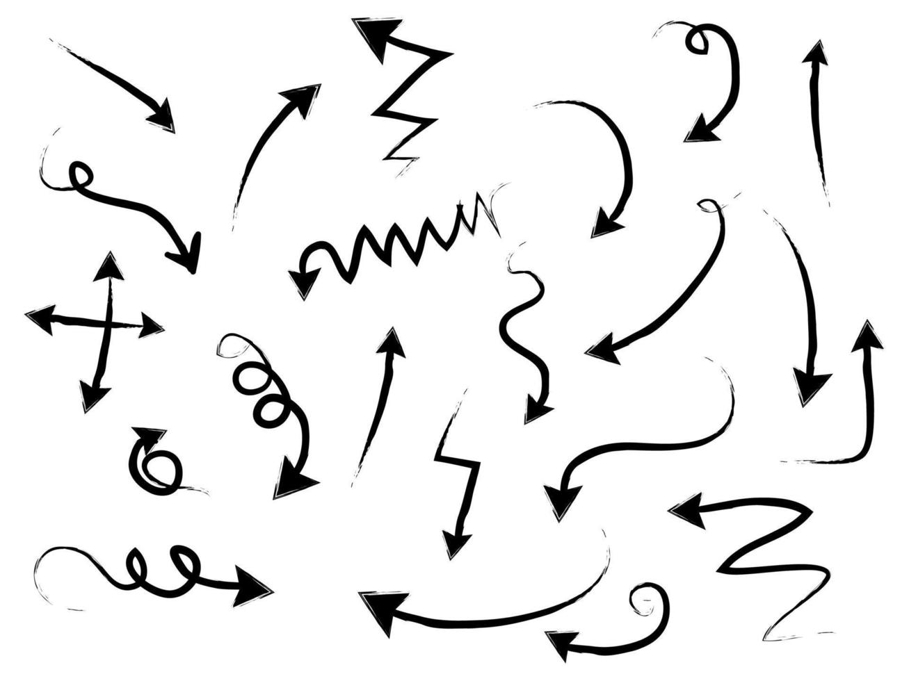 conjunto de ícones de setas desenhadas à mão. ícone de seta com várias direções. ilustração vetorial doodle. Isolado em um fundo branco vetor