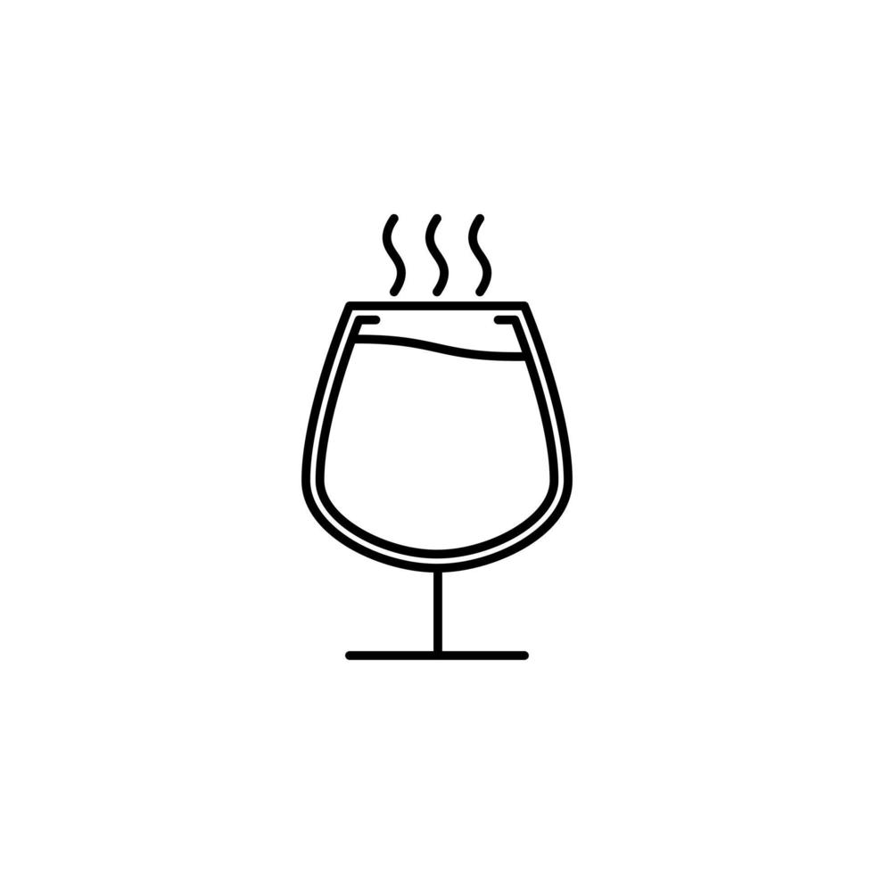 ícone de copo snifter com água quente em fundo branco. simples, linha, silhueta e estilo clean. Preto e branco. adequado para símbolo, sinal, ícone ou logotipo vetor