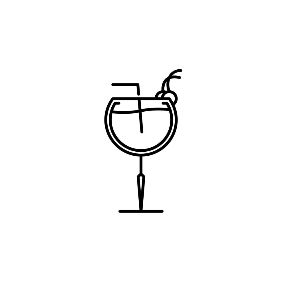 ícone de vidro cálice com palha e cereja em fundo branco. simples, linha, silhueta e estilo clean. Preto e branco. adequado para símbolo, sinal, ícone ou logotipo vetor