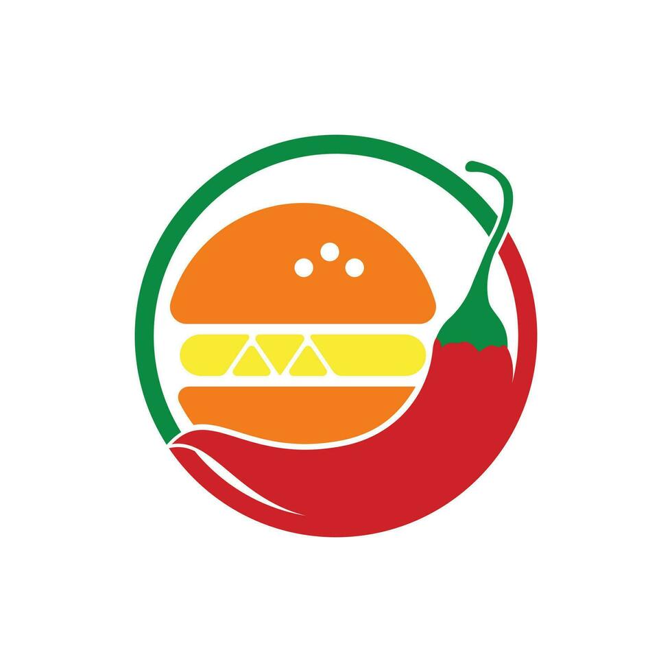 design de logotipo de vetor de hambúrguer picante. design de logotipo de ícone de pimentão e hambúrguer.
