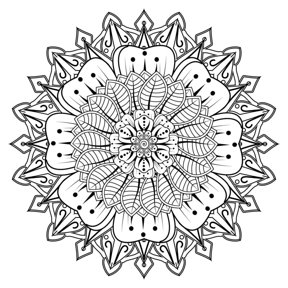 fundo floral com flor mehndi. ornamento decorativo em estilo oriental étnico, ornamento de doodle, desenho de mão de contorno. página do livro para colorir. vetor