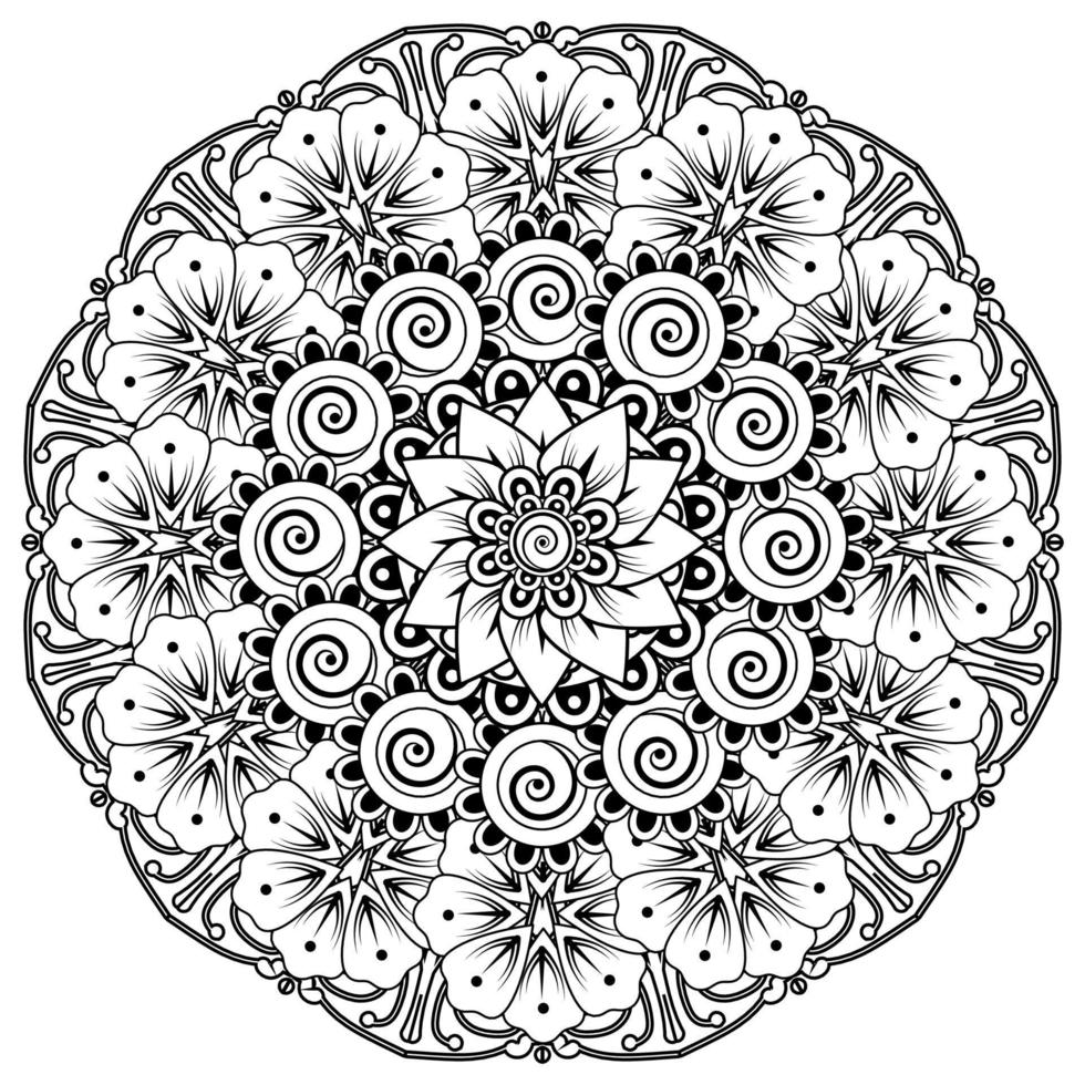 fundo floral com flor mehndi. ornamento decorativo em estilo oriental étnico, ornamento de doodle, desenho de mão de contorno. página do livro para colorir. vetor