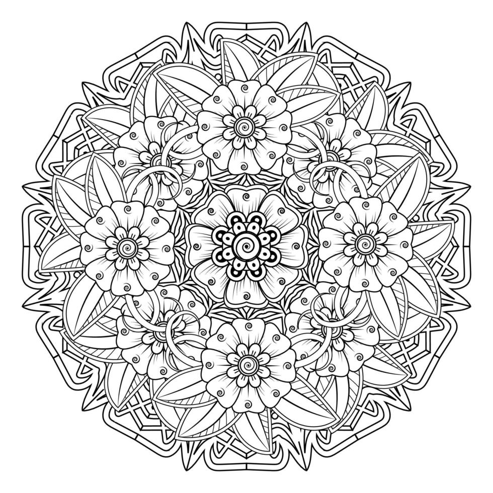 padrão circular em forma de mandala para henna, mehndi, tatuagem, decoração. ornamento decorativo em estilo oriental étnico. página do livro para colorir. vetor