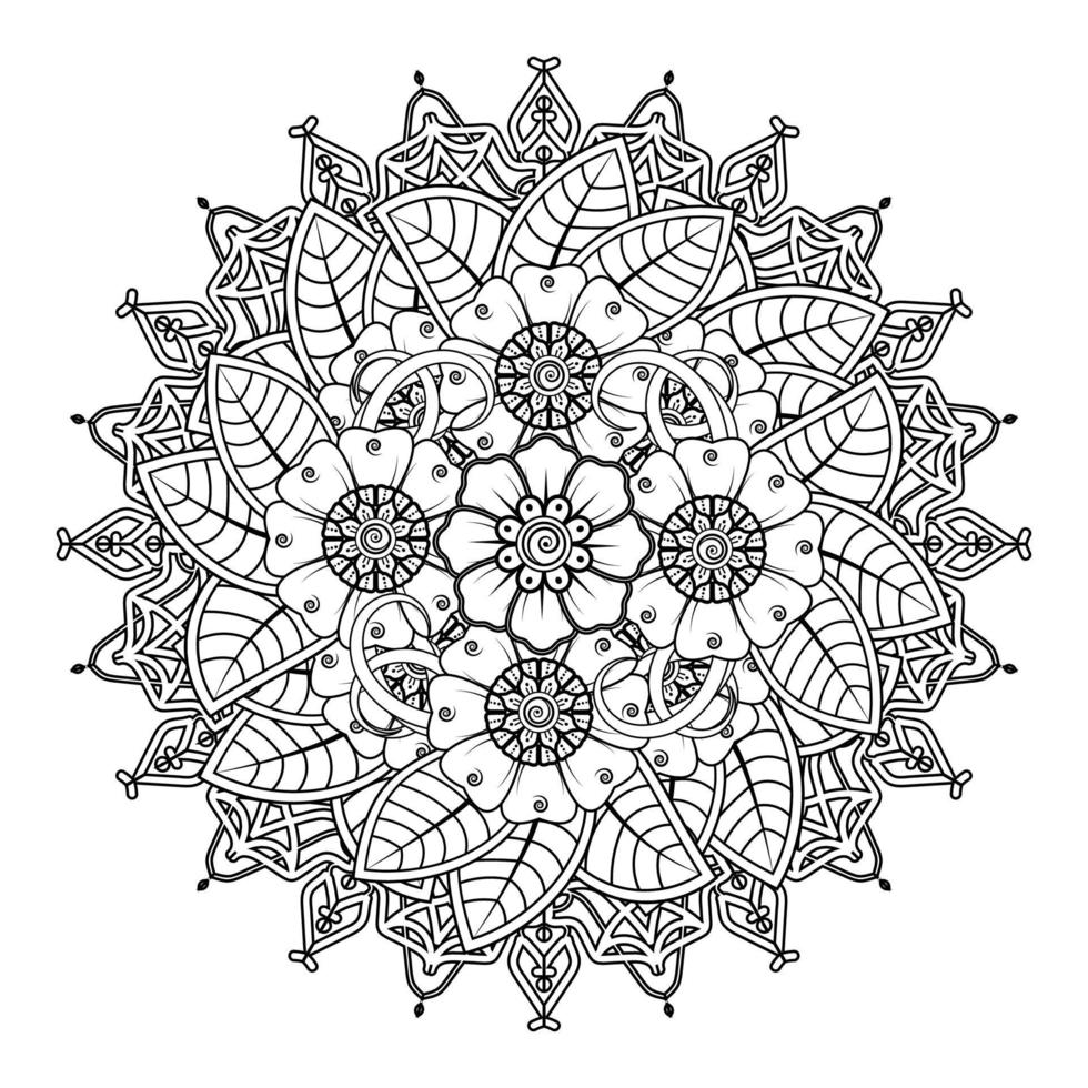 padrão circular em forma de mandala para henna, mehndi, tatuagem, decoração. ornamento decorativo em estilo oriental étnico. página do livro para colorir. vetor