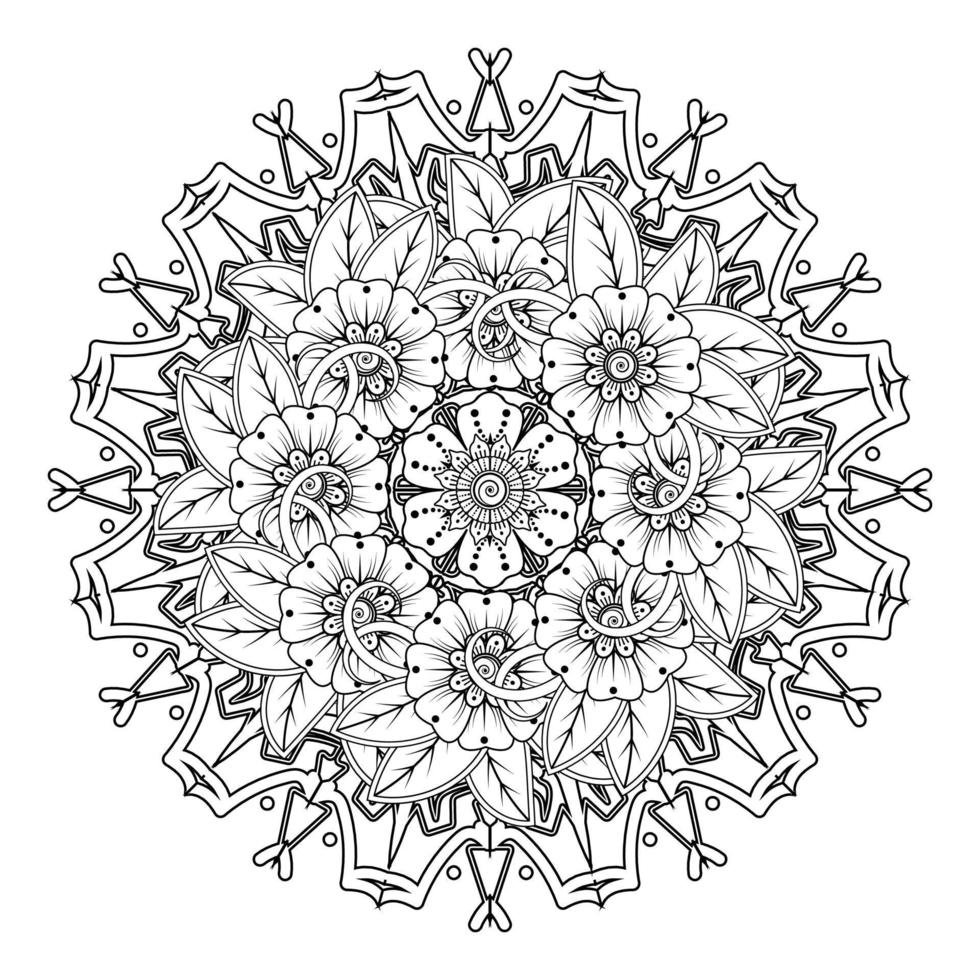 padrão circular em forma de mandala para henna, mehndi, tatuagem, decoração. ornamento decorativo em estilo oriental étnico. página do livro para colorir. vetor