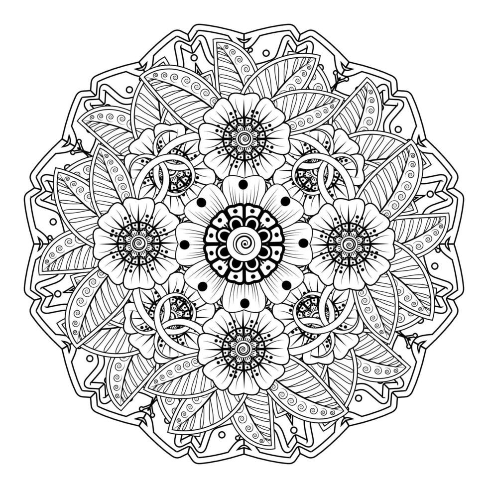 padrão circular em forma de mandala para henna, mehndi, tatuagem, decoração. ornamento decorativo em estilo oriental étnico. página do livro para colorir. vetor