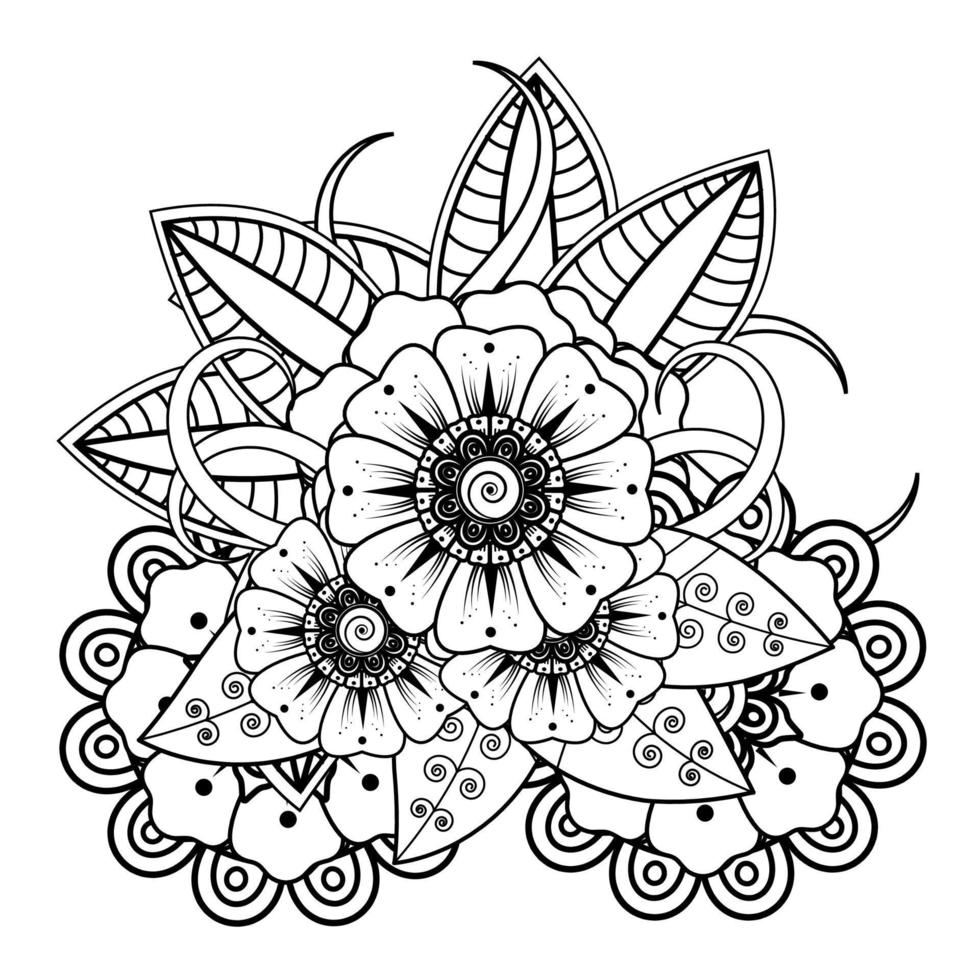 fundo floral com flor mehndi. ornamento decorativo em estilo oriental étnico, ornamento de doodle, desenho de mão de contorno. página do livro para colorir. vetor