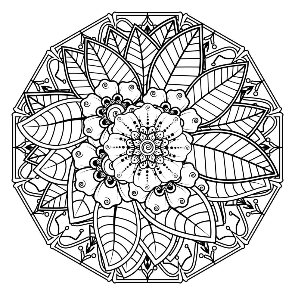 fundo floral com flor mehndi. ornamento decorativo em estilo oriental étnico, ornamento de doodle, desenho de mão de contorno. página do livro para colorir. vetor