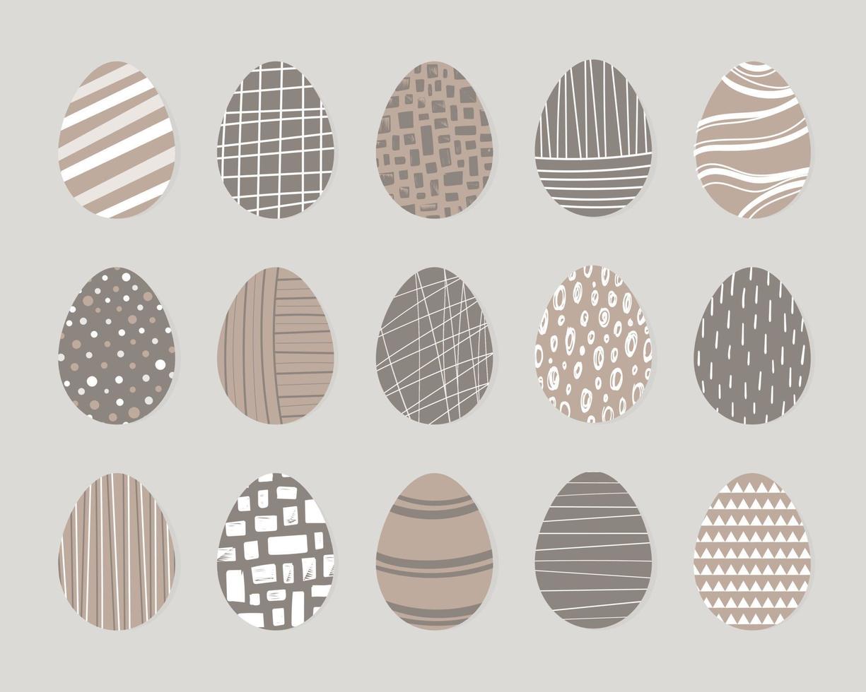 ovos de páscoa design minimalista. um conjunto de 15 elementos em cores neutras, linhas simples e estilo scandi orgânico. modelos para panfletos, e-mails, rótulos, maquetes, adesivos. ilustração vetorial, desenhada à mão vetor
