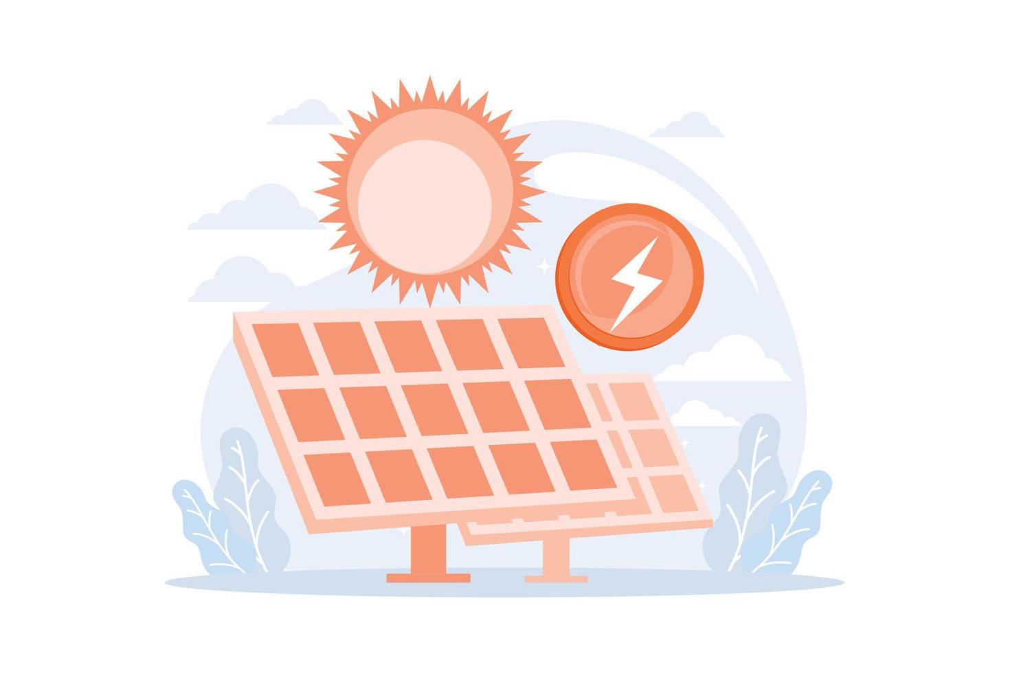 tecnologia de energia solar. recursos alternativos, eletricidade verde, energia renovável. ilustração vetorial de baterias solares vetor