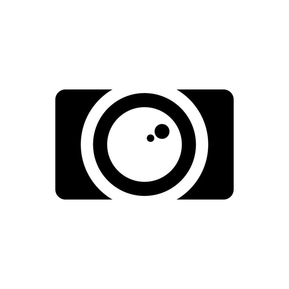 ícone de vetor de foto e ilustração de símbolo de fotografia. tecnologia de imagem de filme de câmera e sinal de imagem da web. lente de armação de fotógrafo e elemento simples de equipamento plano. captura de dispositivo preta e isolada