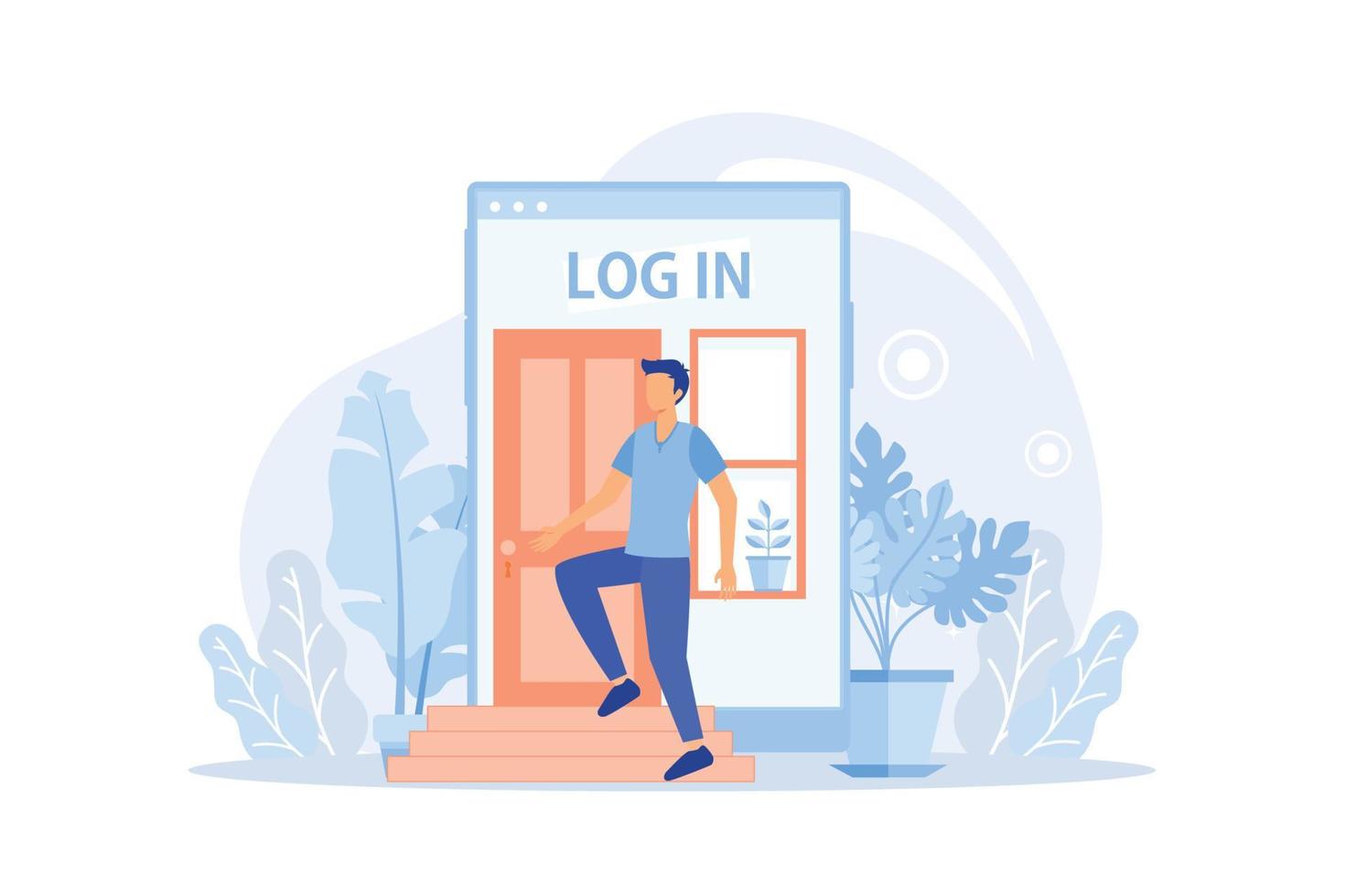 digite login e senha. página de registro na tela. faça login na metáfora criativa da sua conta. página de login. aplicativo móvel com página de usuário. identificação na internet vetor