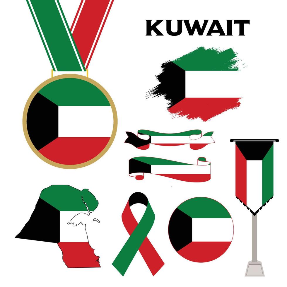 coleção de elementos com a bandeira do modelo de design do kuwait vetor