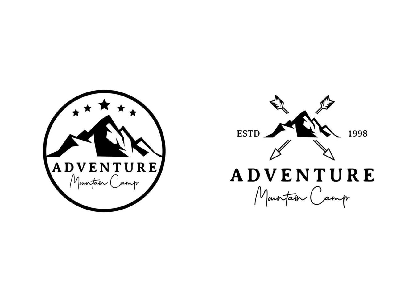 modelo de design de logotipo de acampamento de montanha e aventura. vetor