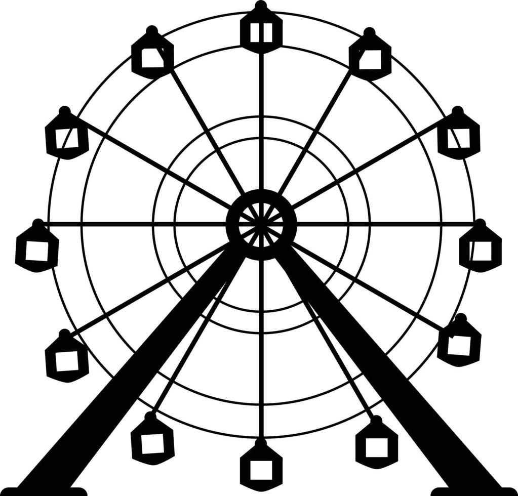 silhueta de roda gigante em fundo branco. sinal forrado de roda gigante. estilo plano. vetor