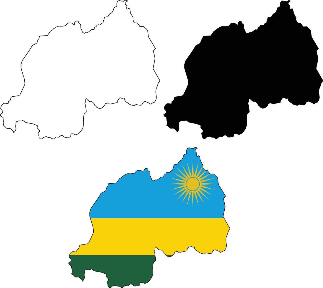 mapa de bandeira de Ruanda em fundo branco. mapa de contorno de Ruanda. silhueta de mapa vetorial de Ruanda. estilo plano. vetor