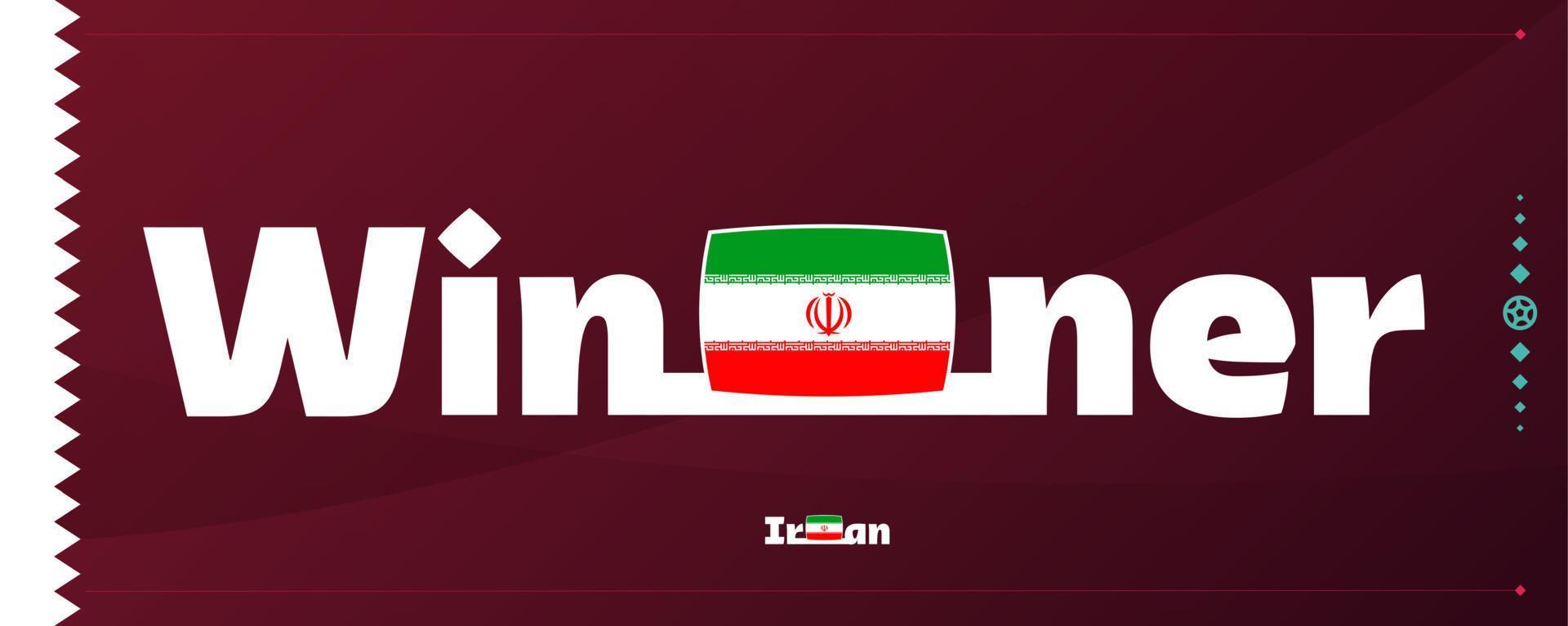 bandeira do irã com slogan vencedor no fundo do futebol. ilustração vetorial de torneio de futebol mundial 2022 vetor