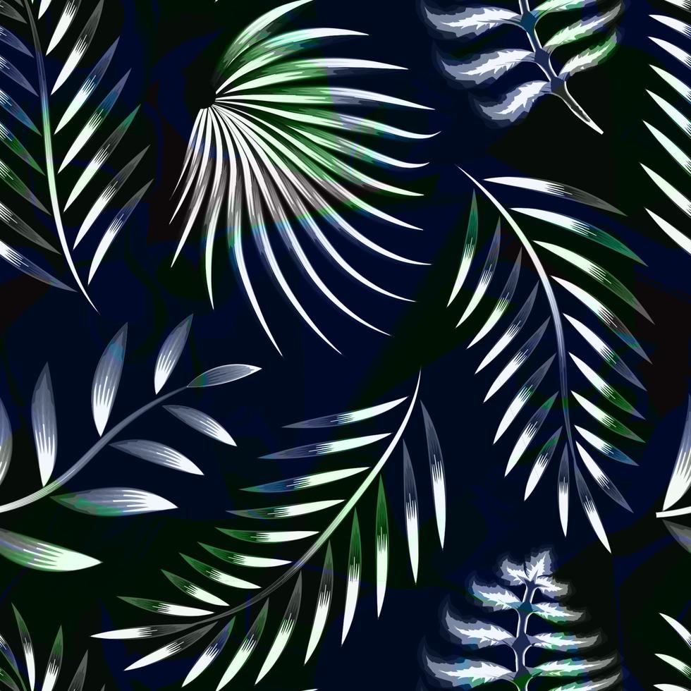 padrão sem emenda de folhagem tropical em colorido elegante em abstrato. papel de parede grunge com padrão sem emenda de folhagem de plantas no escuro. trópicos exóticos. projeto de verão. textura de impressão na moda vetor