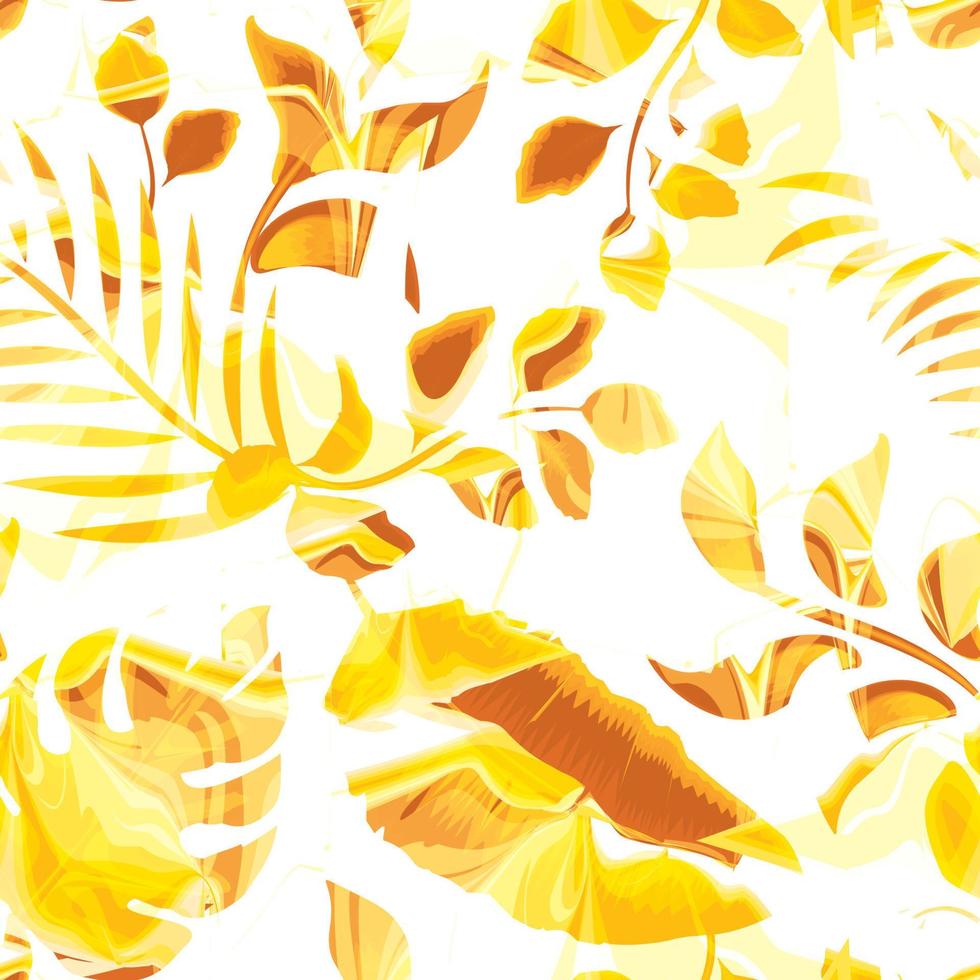 marrom amarelo abstrato tropical sem costura padrão sobre fundo branco. vetor de fundo artístico. textura de estampas na moda. fundo floral. trópicos exóticos. projeto de verão. papel de parede da natureza