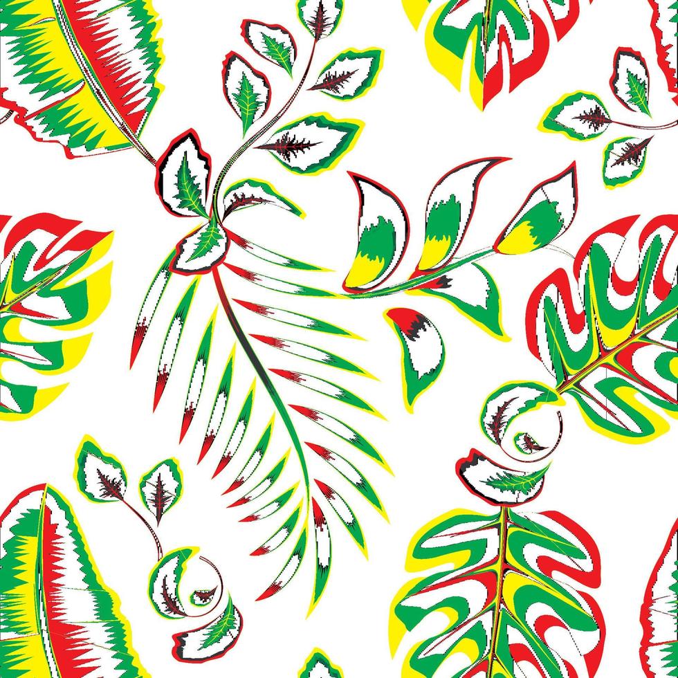 plantas tropicais de ilustração deixa padrão sem emenda com estilo digital em fundo branco. fundo de natureza simples. textura de estampas na moda. desenho vetorial. papel de parede da natureza. projeto de verão vetor