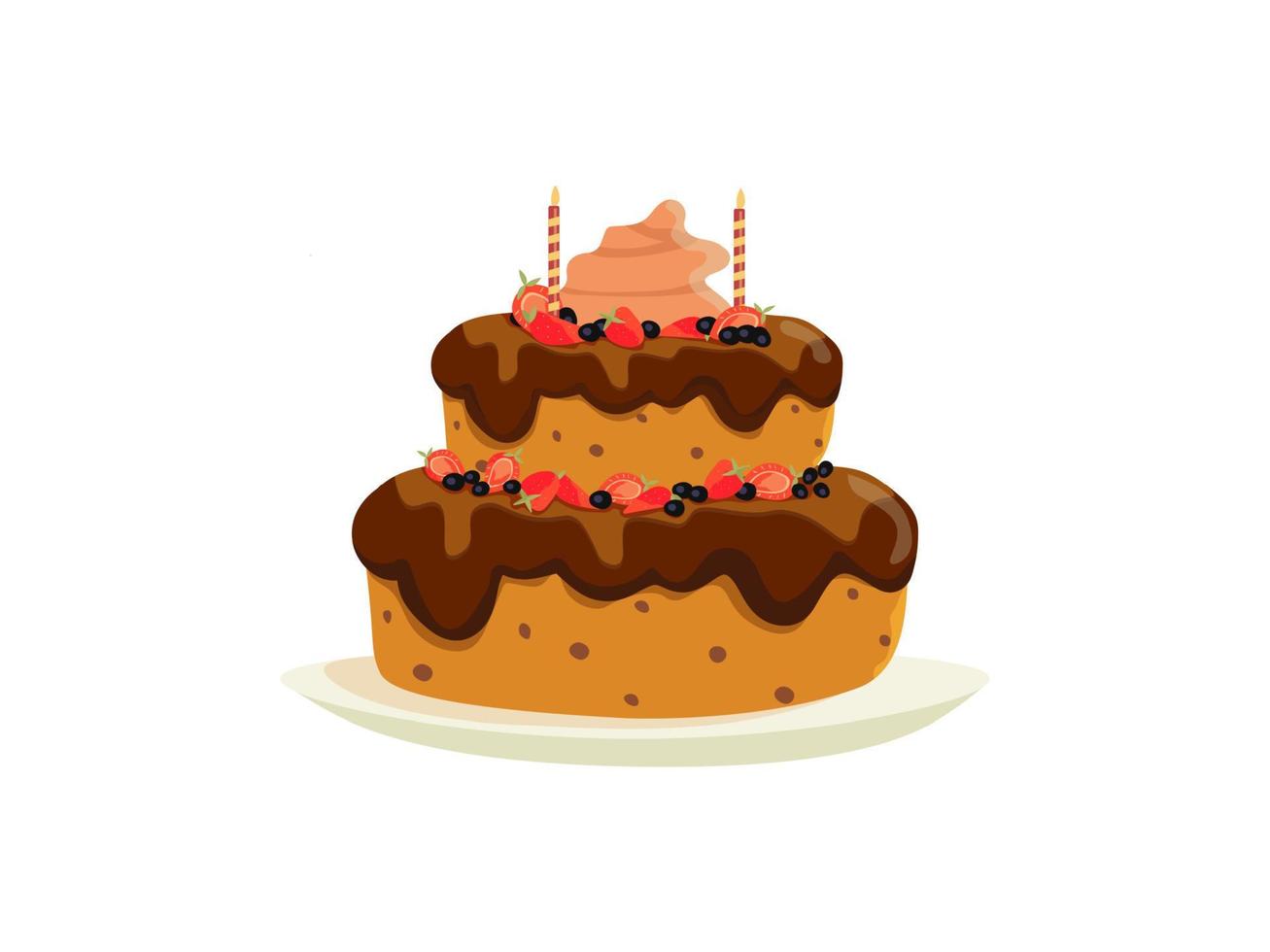 um bolo de aniversário com duas velas. ilustração vetorial. vetor