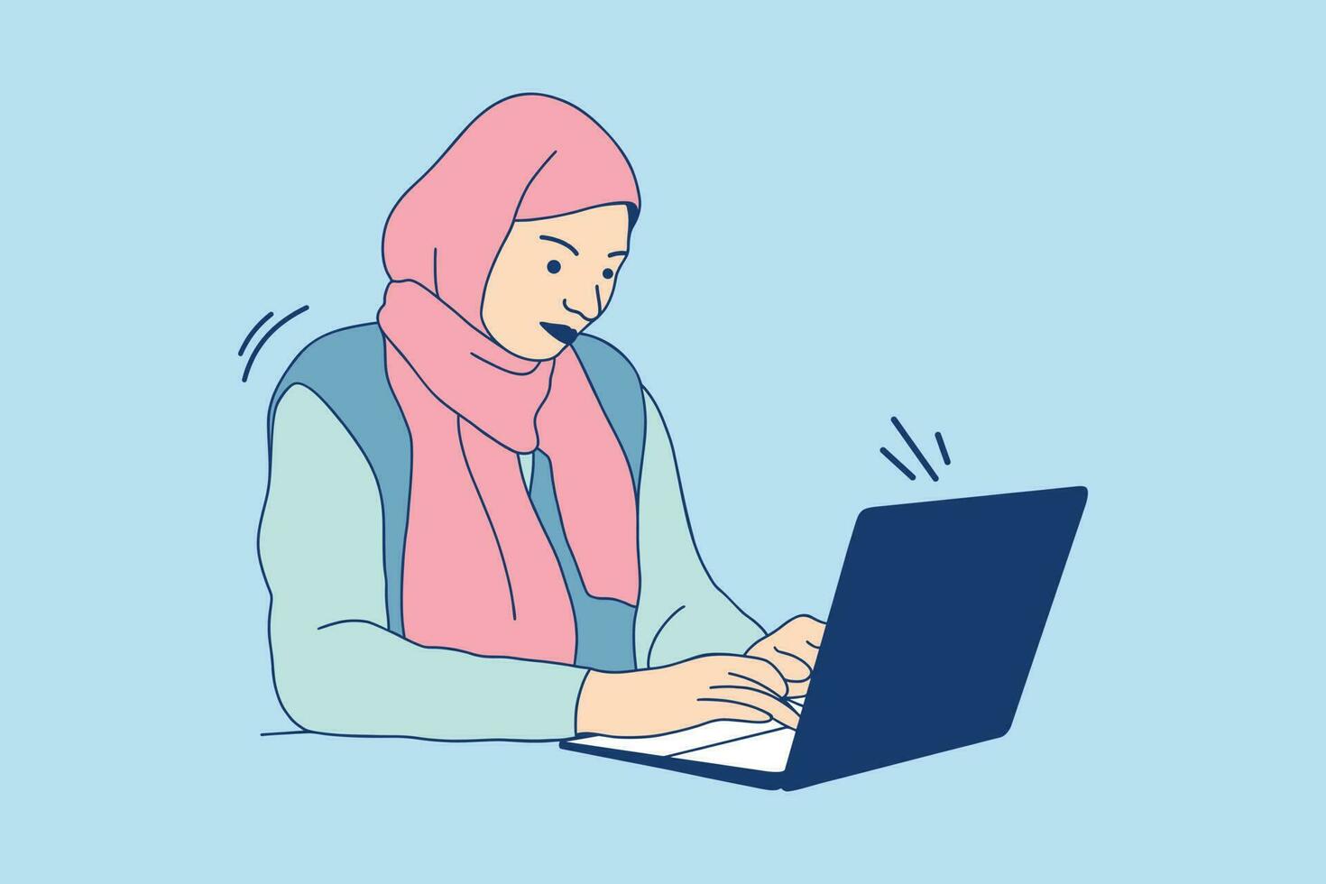 ilustrações de mulher muçulmana de negócios bonita trabalhar em casa com laptop vetor