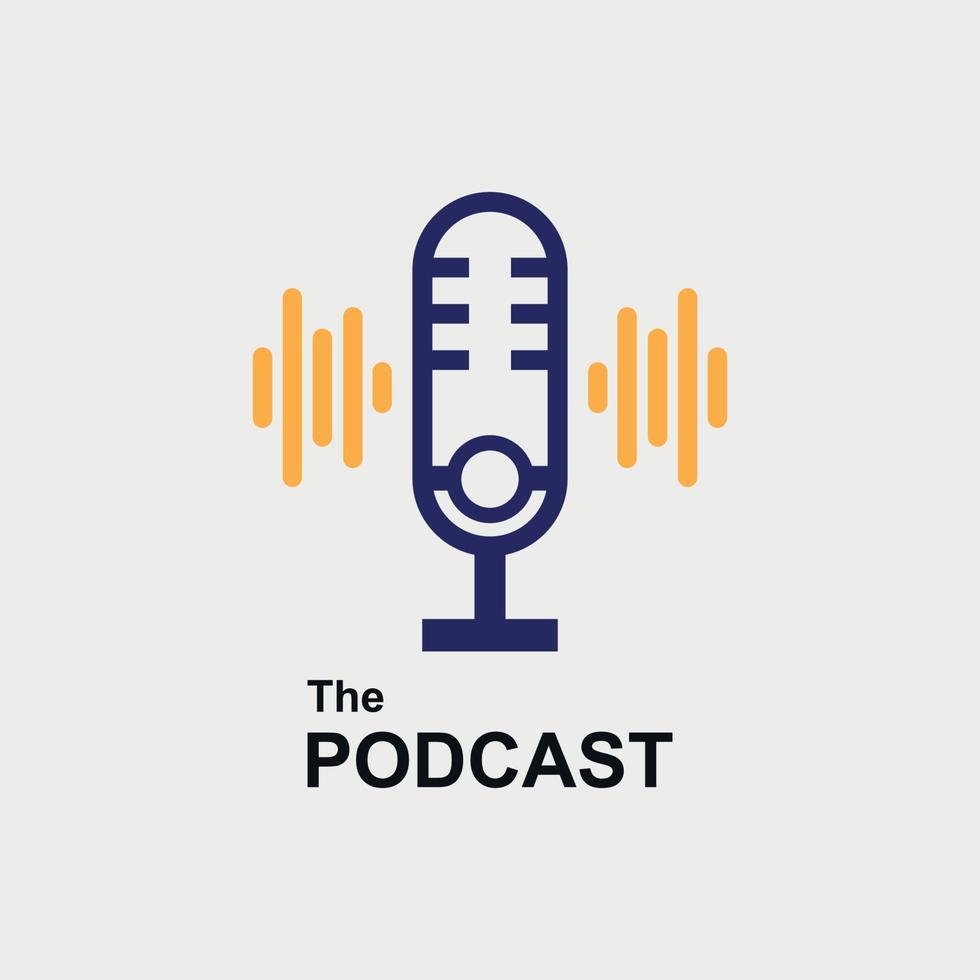 conceito de design de logotipo de podcast com microfone e ondas sonoras vetor