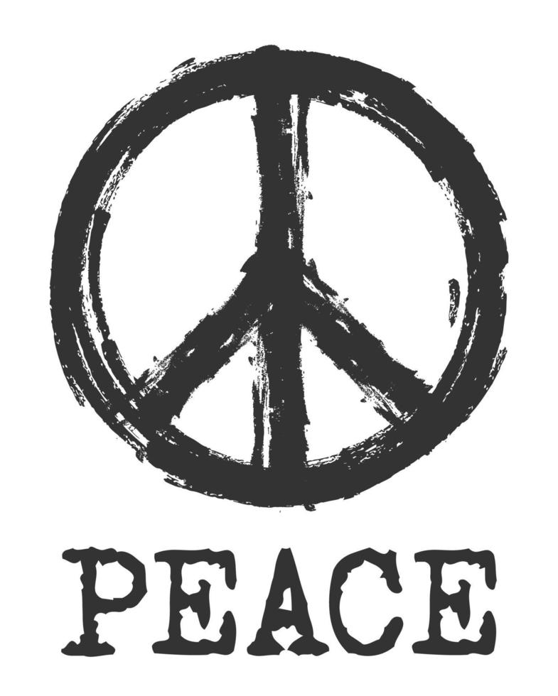 símbolo de paz . mão realista desenhada pelo estilo de textura de giz. a campanha pelo desarmamento nuclear cnd assinar . projeto plano. conceito pacifista pacífico e hippie. ilustração vetorial. vetor