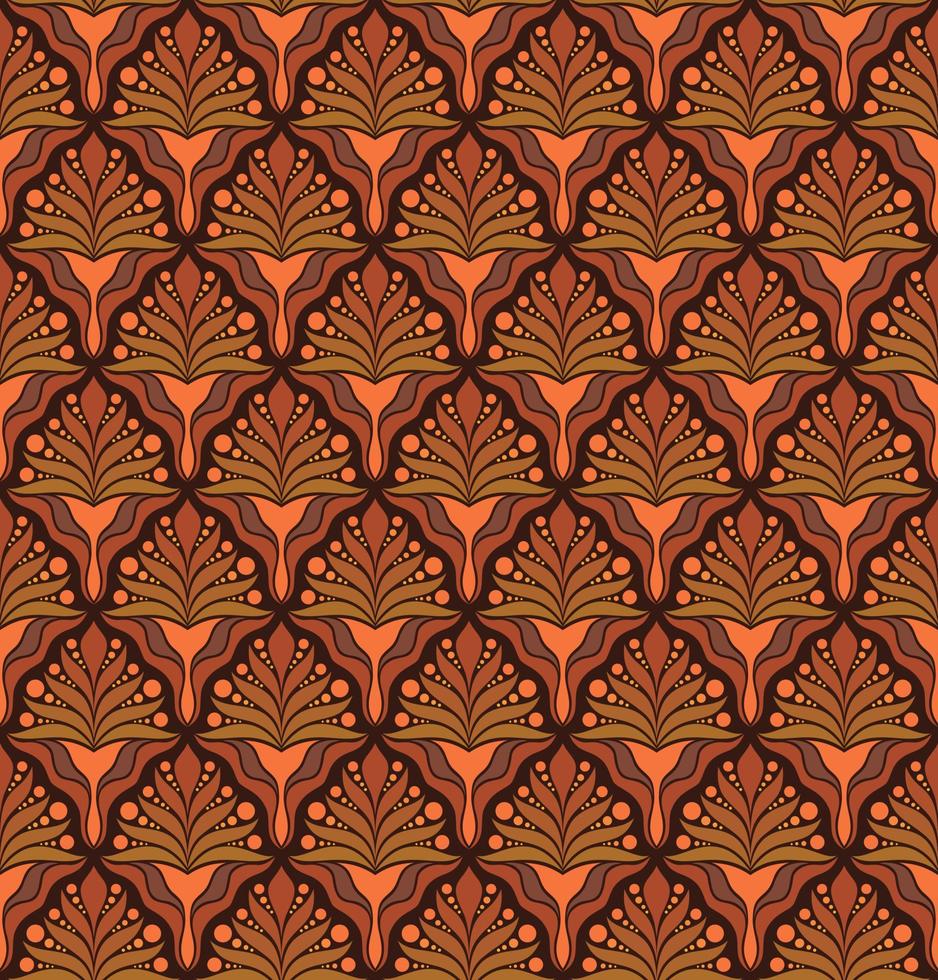 fundo vetorial sem costura em estilo art nouveau com elementos de plantas laranja vetor