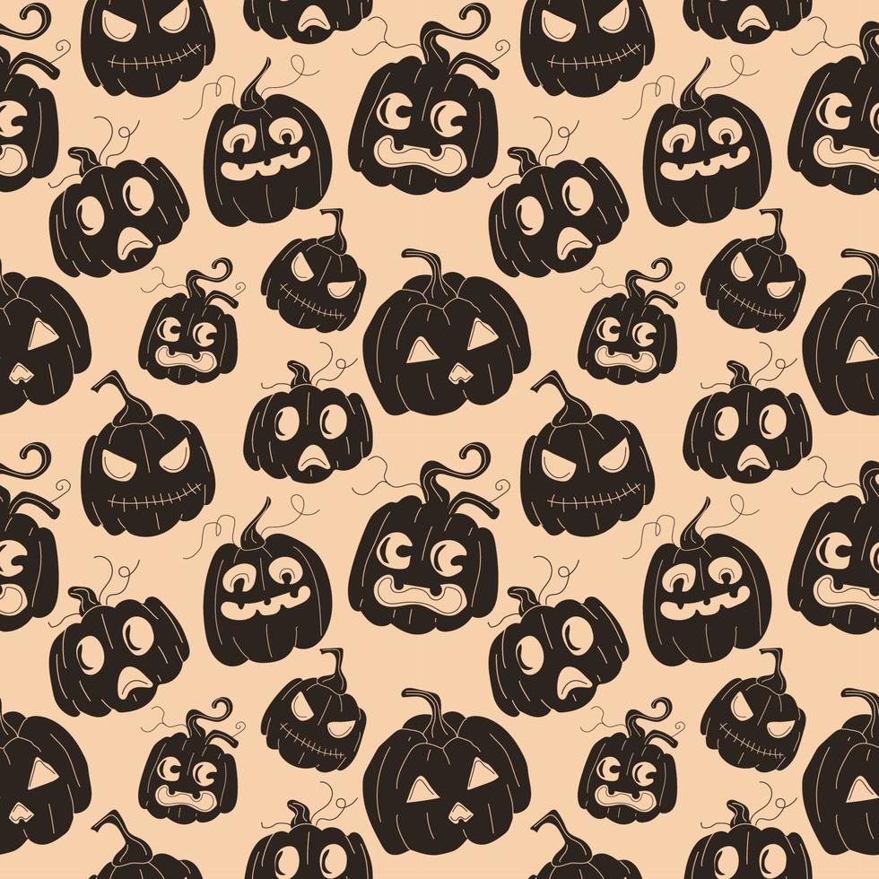 abóboras de halloween sem costura padrão, funny faces.vector definido no estilo cartoon. vetor