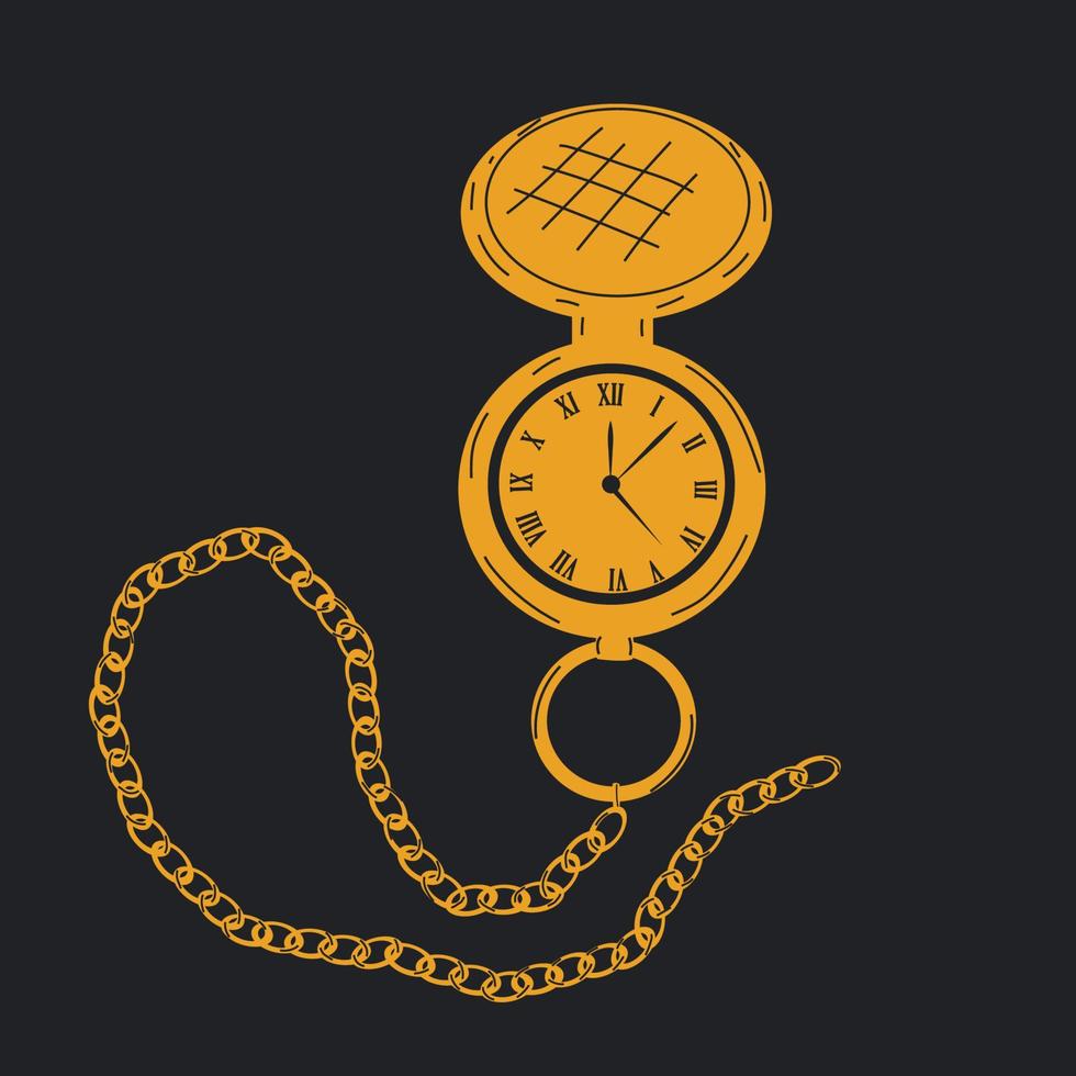 vetor de relógio de bolso antigo dourado em estilo cartoon. todos os elementos são isolados