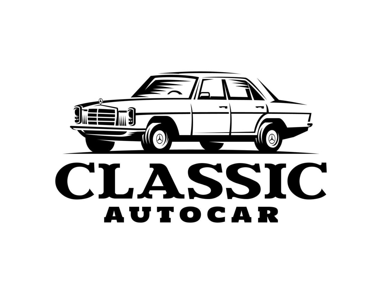 logotipo vintage de carro clássico em design monocromático vetor